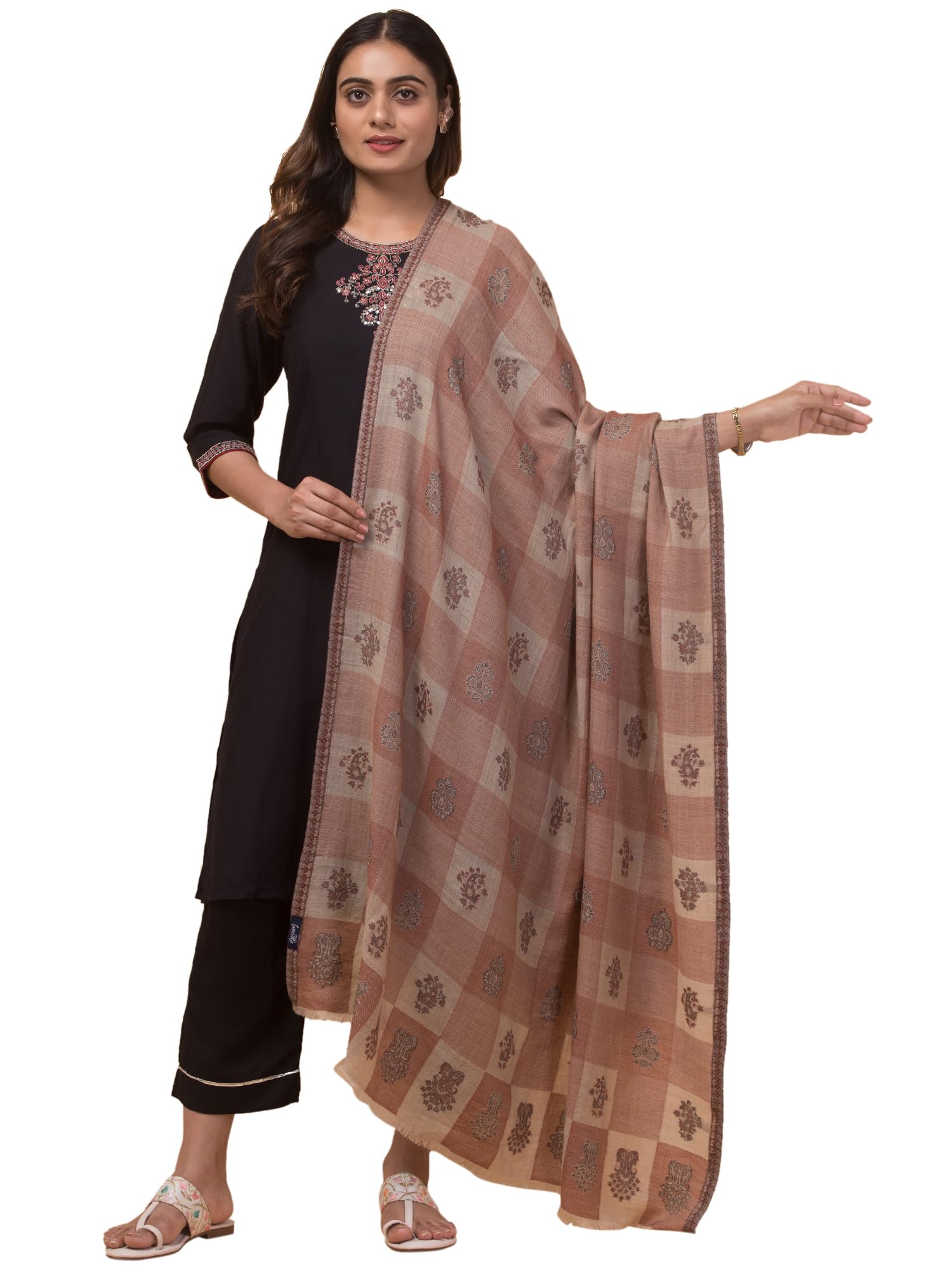 Women’s Ultra Soft Luxury Pashmina Pure Wool Kashmiri Kani Weave Shawl/Wrap for Winters-image-2