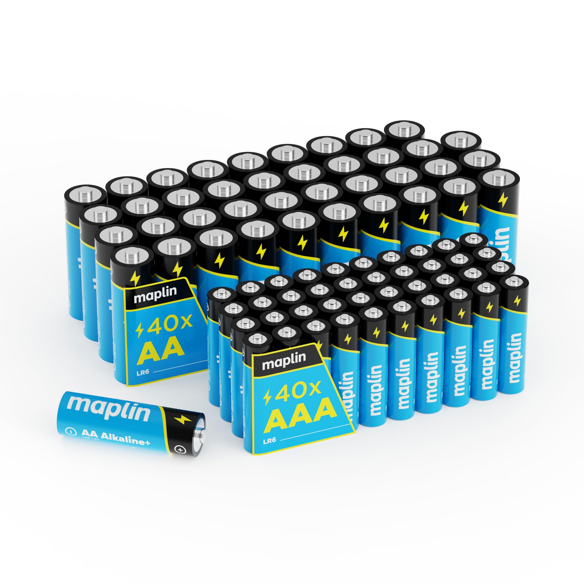 Maplin Lot de 40 Piles alcalines AA LR6/40 AAA LR03 1,5 V Durée de Vie de 7 Ans Haute Performance