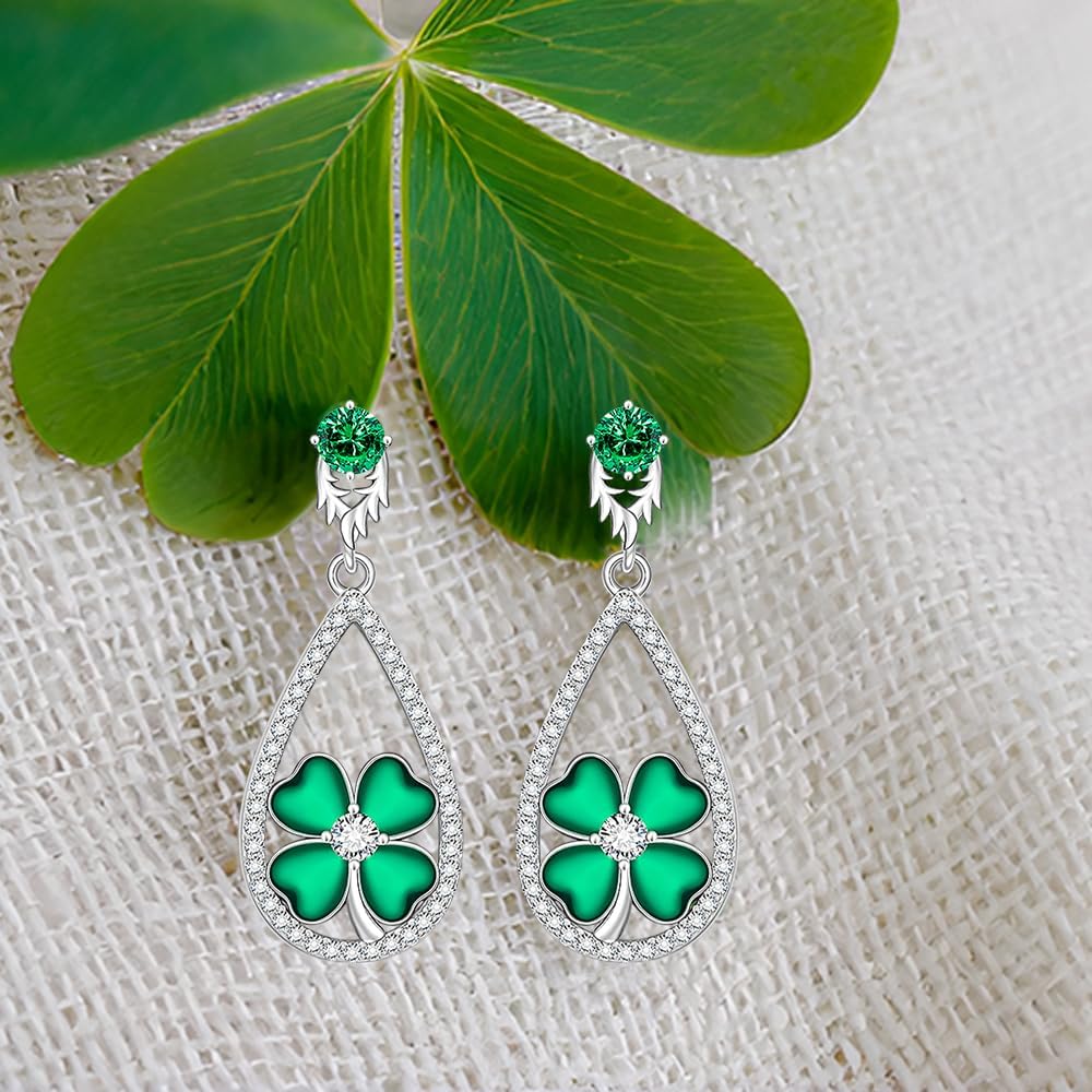Shamrock Earrings St Patricks Day Earrings for Women Sterling Silver Angel Wing Green Four Leaf Clover Earrings Dangle Irish Gifts - Image 7