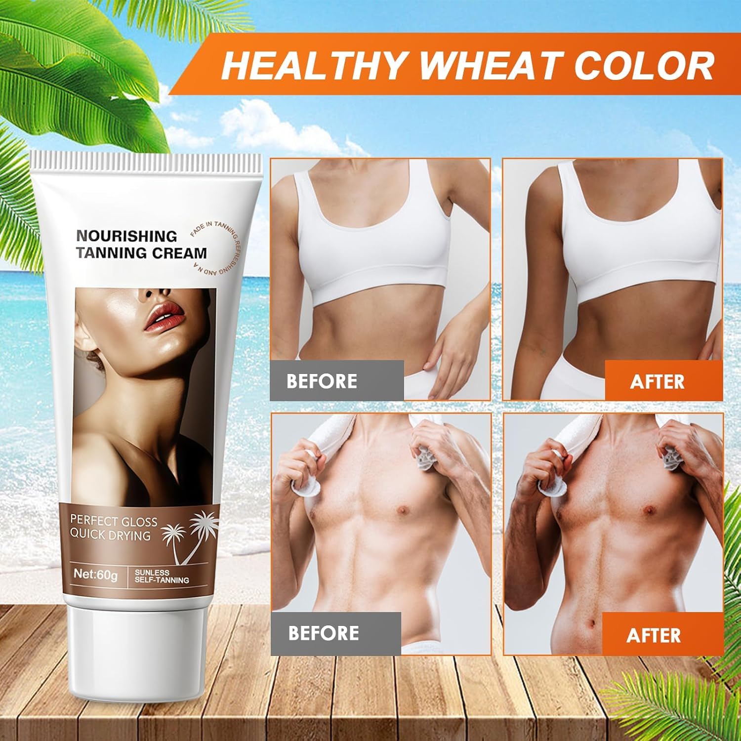 Autoabbronzante Viso E Corpo,Autoabbronzante corpo,Crema Abbronzante,Effetto Abbronzatura Naturale Progressiva, Abbronzatura Forte e Duratura 60g