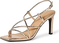 Amazon Essentials Women's Strappy Stiletto Heel Sandals - 3.25" Comfort Heel, Adjustable Straps, Faux Leather Day-to-Night Style