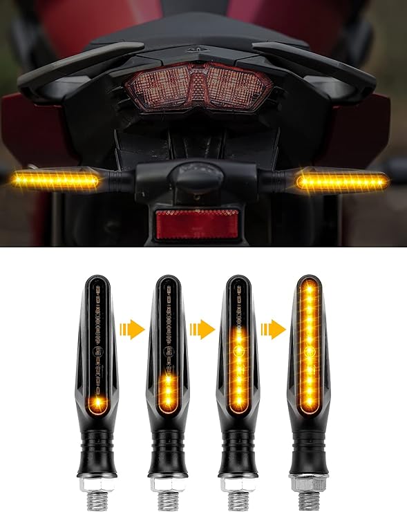 KEMIMOTO Motorcycle Turn Signals, Motorcycle Indicators Flowing Brake Lights, 12V