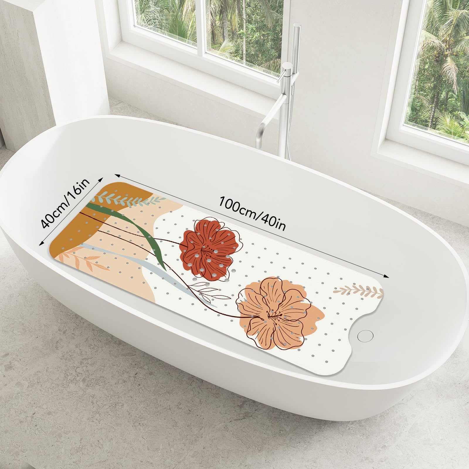 SHUCHING Boho Flowers Bath Mat Non Slip Anti Mould, 100 X 40 cm Extra Long Bathtub Mat Anti Slip - Image 2
