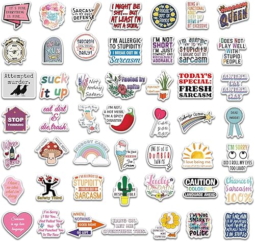 Miniatura 7 de Calcomanías de sarcasmo, calcomanías divertidas para adultos, 50 calcomanías sarcásticas, con citas sarcásticas, calcomanías de vinilo impermeables
