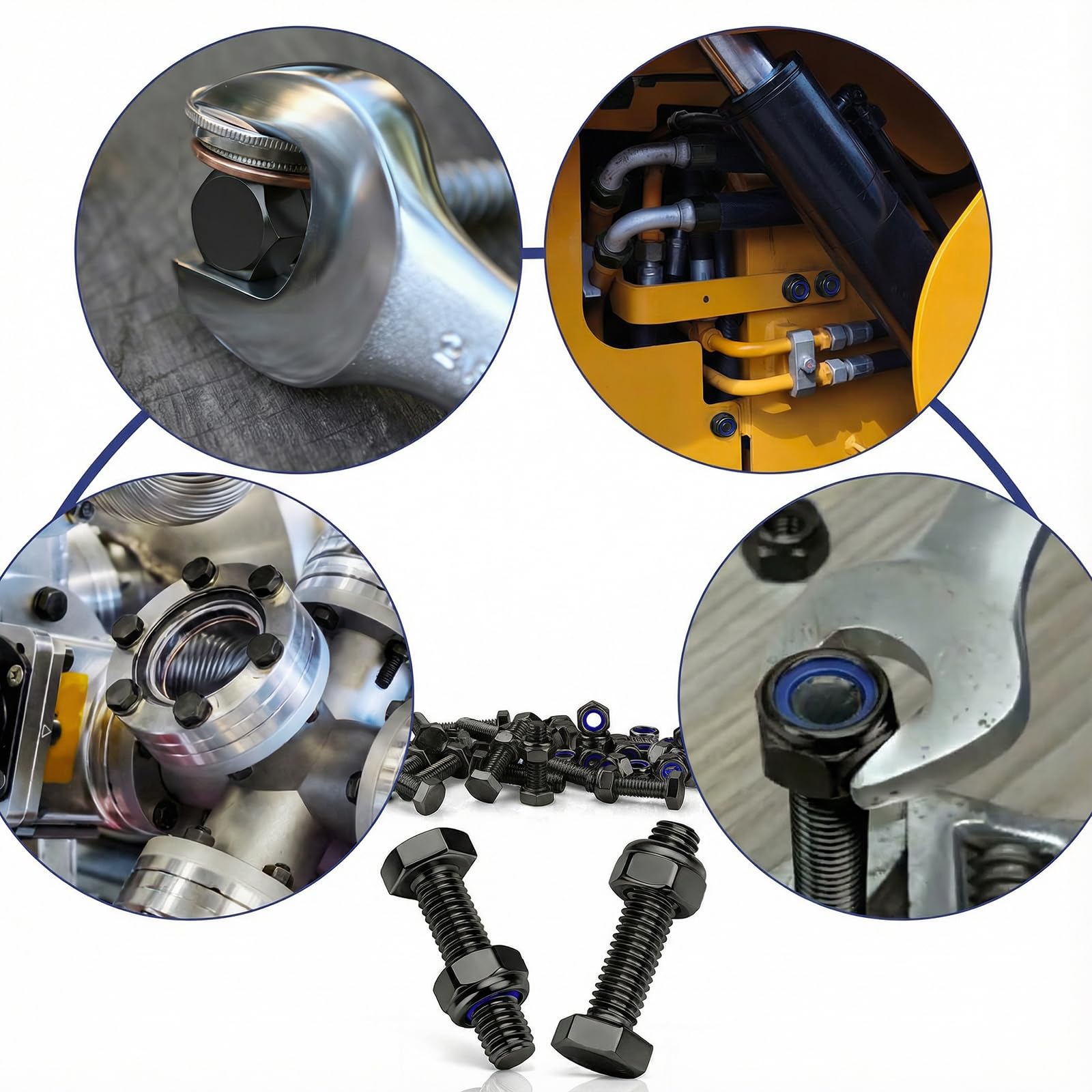 M6x16mm Bulloni 15 Pezzi Viti M6 Nere Viti Acciaio Inossidabile 304 DIN 933 Esagono Esterno con Dadi Autobloccanti per Macchine Condotti di Ventilazione Mobili