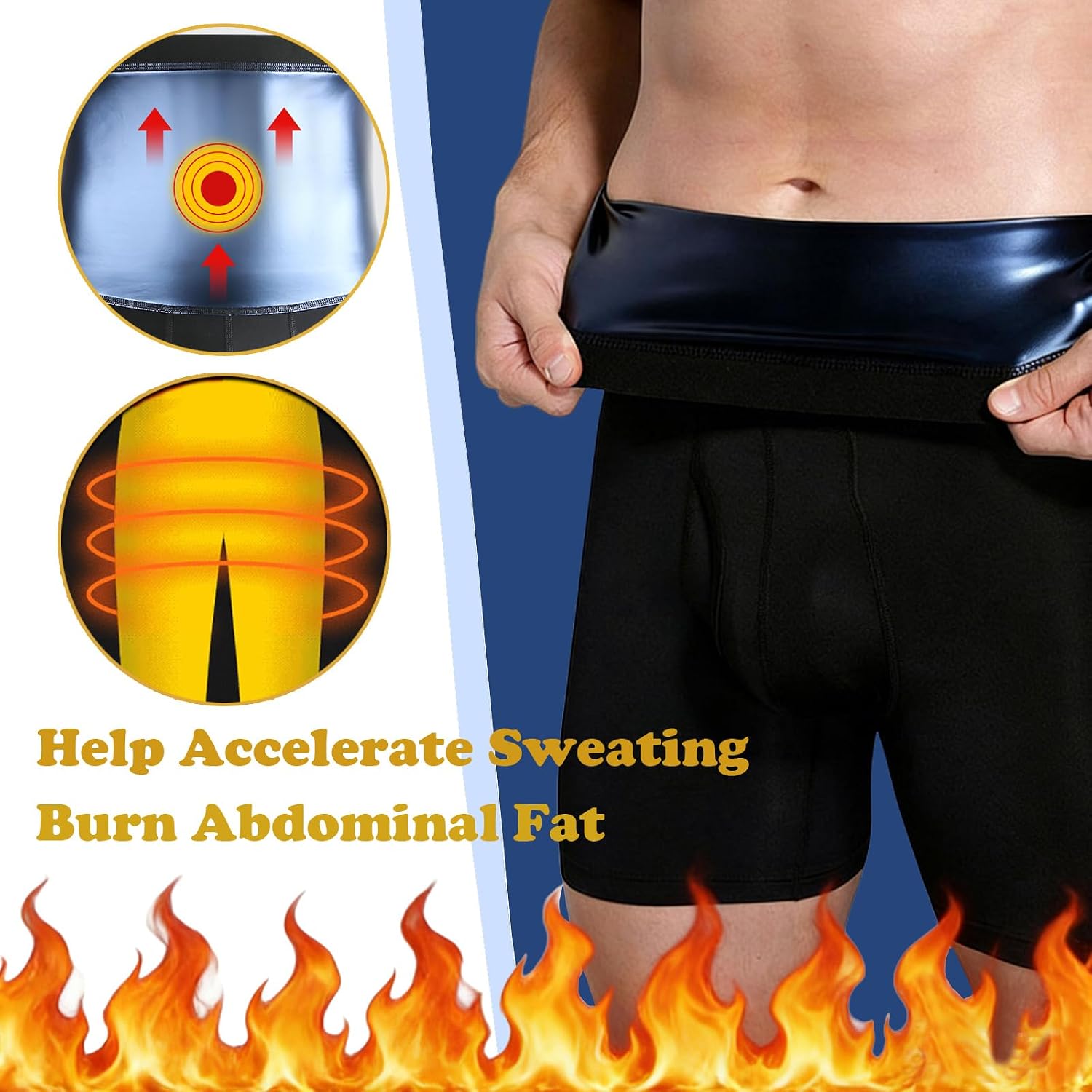 Mens Sauna Shorts Workout Compression Pants High Waisted Sweatshorts Tummy Control Shapewear