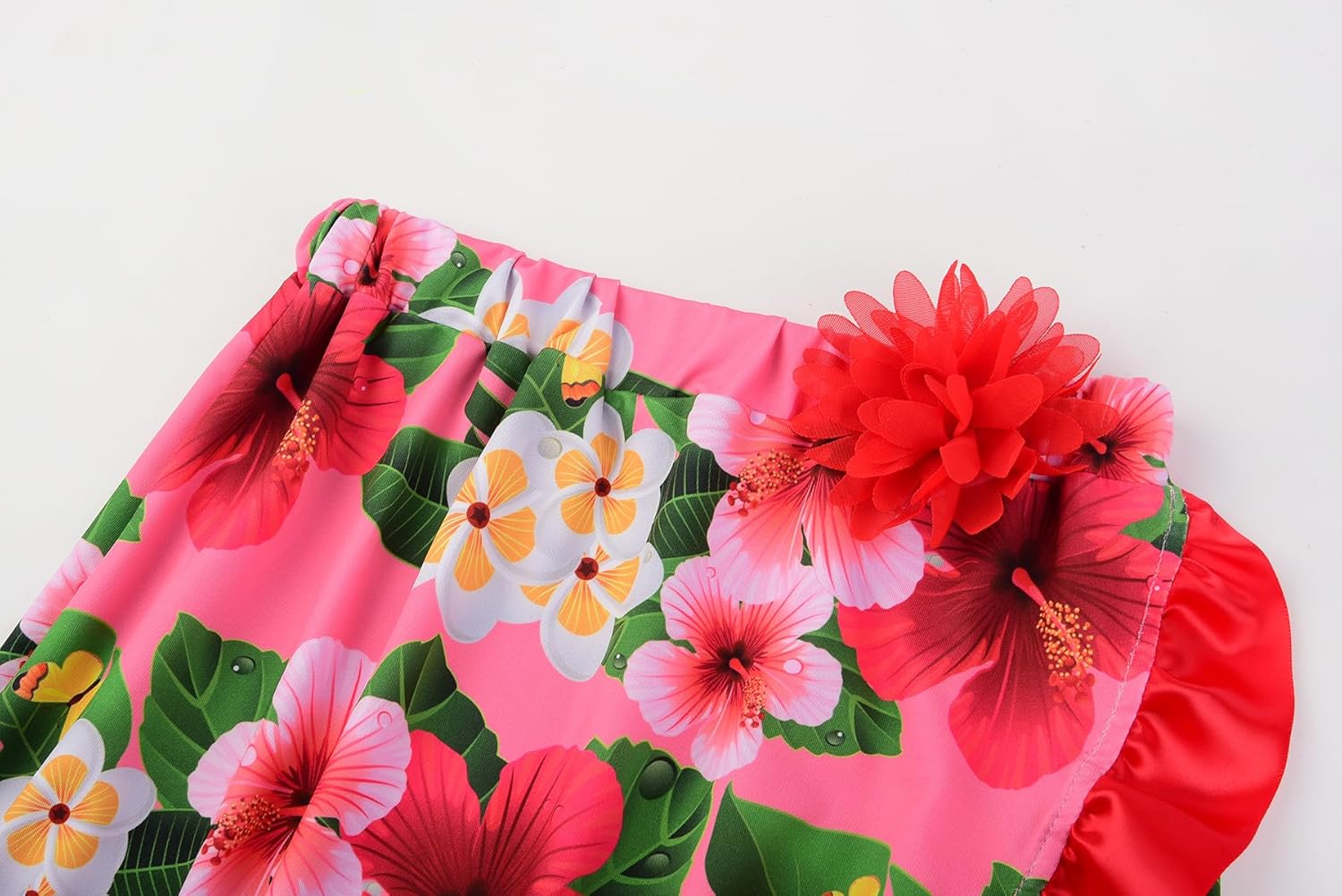 Size S....ReliBeauty Hawaiian Skirt Costume for Girls Red Flowers 6 Piece Kit