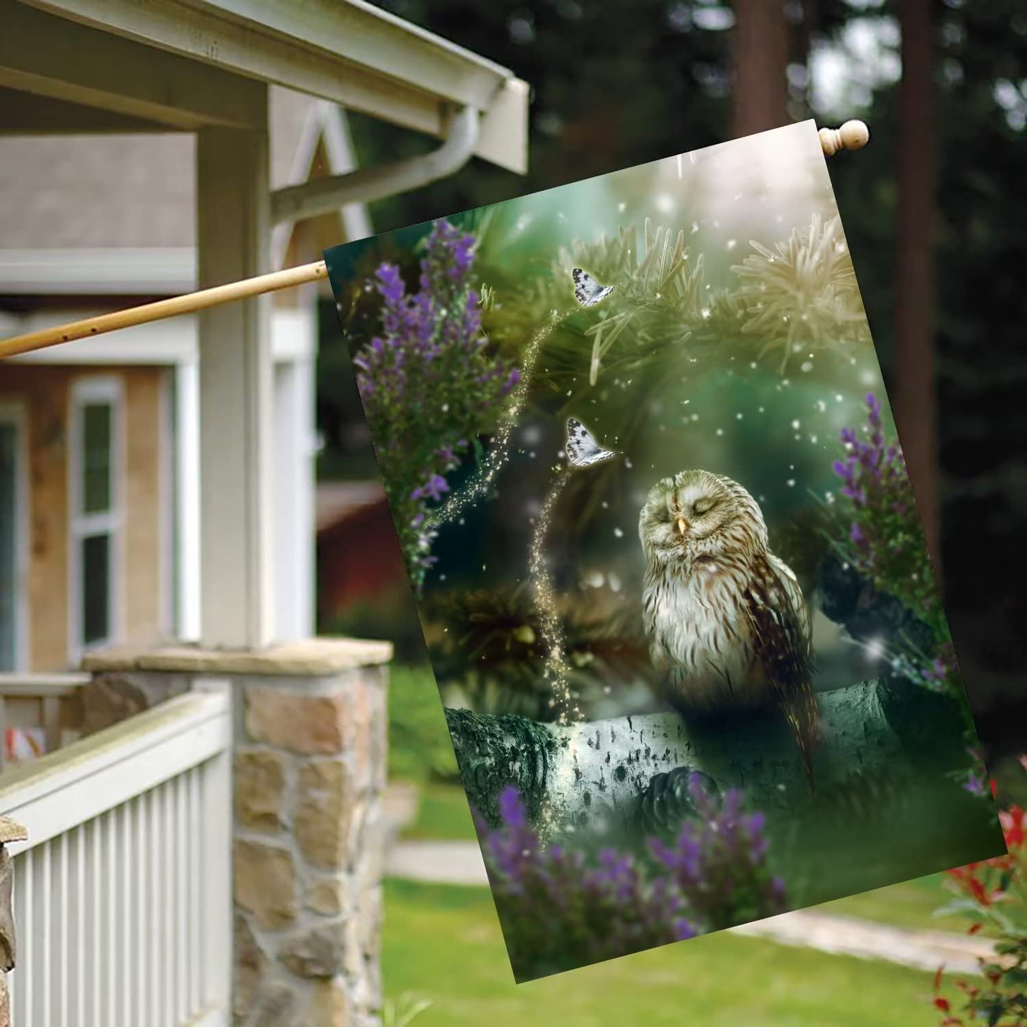 ShineSnow Gartenflagge 'Eule Im Baum' - 71,1x101,6 Cm, Doppelseitig, Polyester (ohne Mast)