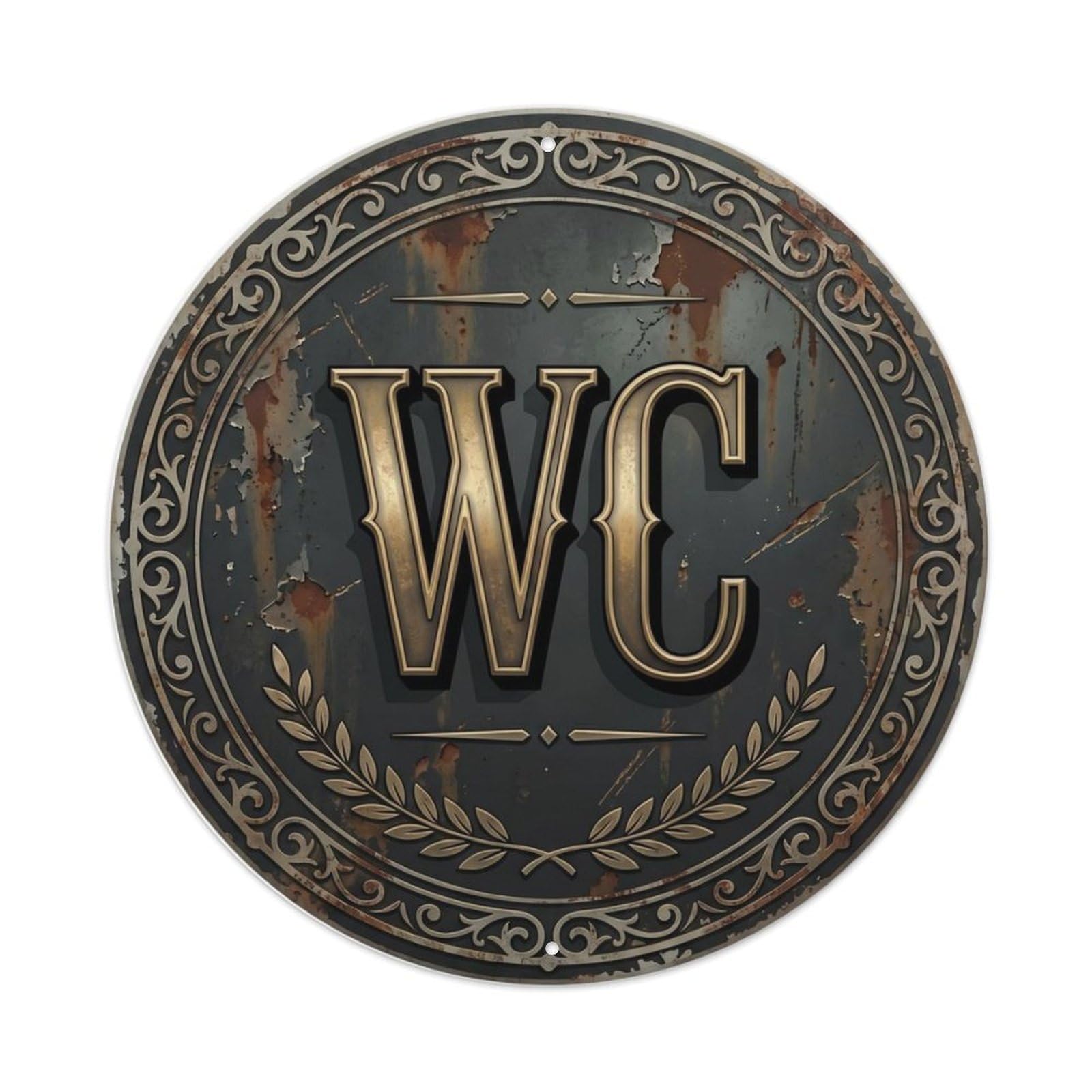 Toilet （WC） Distressed Black Wall Metal Tin Sign Plaque Wall Decor for Cafe, Club Bar, Office, Home Garden Round Metal Poster 8x8Inch