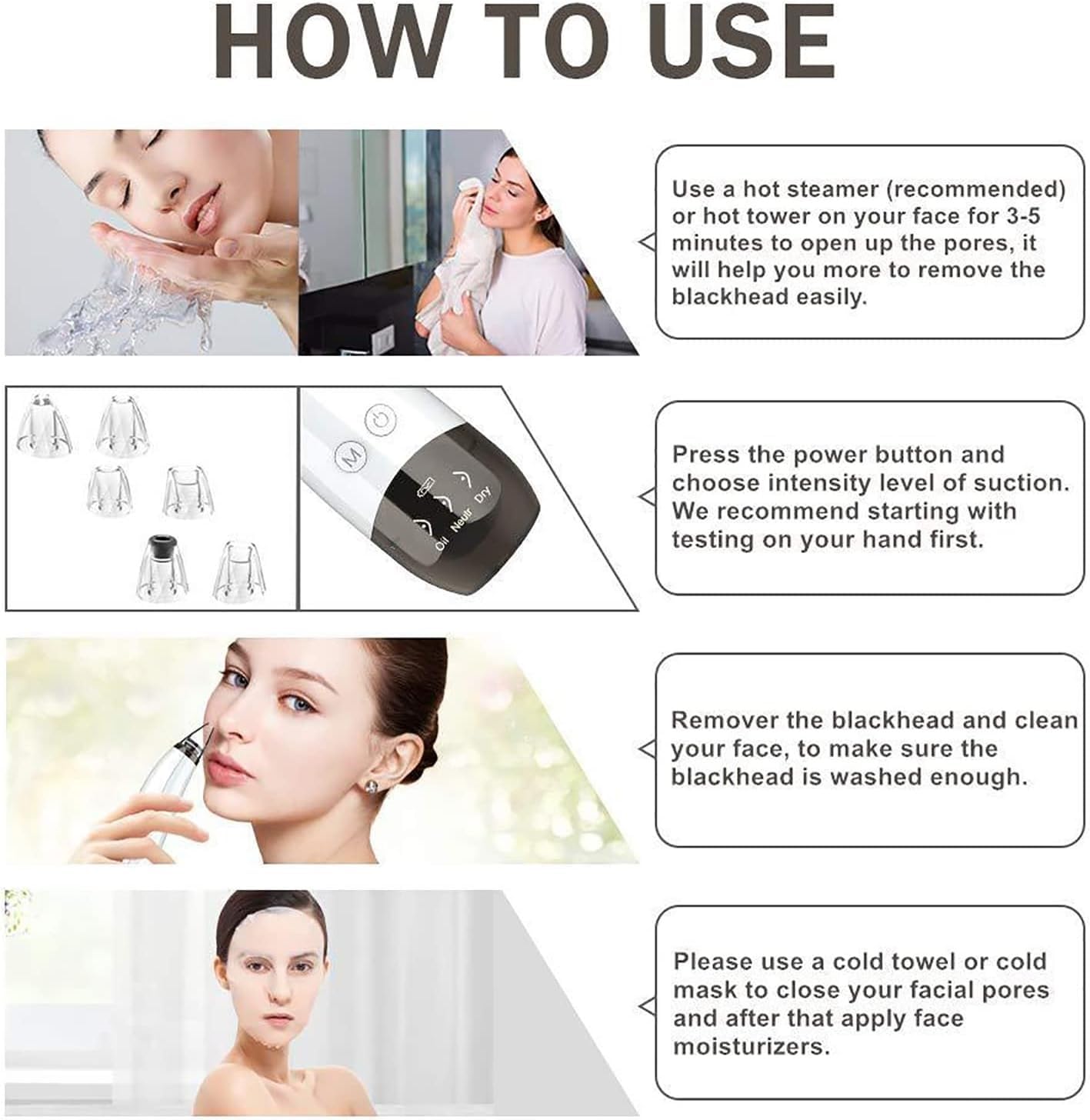 Aspirateur de pores for enlever les points noirs – Extracteur de boutons de nettoyage du visage, outil d'aspiration de points noirs, nettoyeur de pores du visage, outil d'extraction de points b