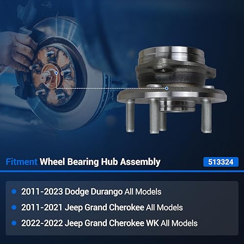 Miniatura 2 de Autoround 513324 Conjunto de rodamiento de cubo de rueda delantera para Jeep Grand Cherokee 2011-2019, Dodge Durango 2011-2020 5 lengüetas (paquete