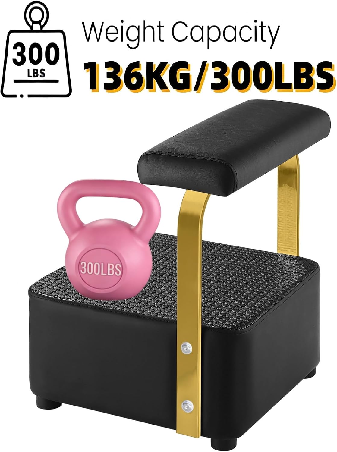 Independent Footrest for Backwash Beauty Spa Shampoo Bowl and Chair Set,Footstool for Spa Beauty, Ottoman for Shampoo Station Chair in Salon and Spa (Golden)