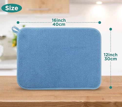 Geeric Microfiber Dish Drying Mat, Super Absorbent Kitchen Dish Drying Pad, Reversible For Countertop, 12 * 16 Inch Blue #TOP1