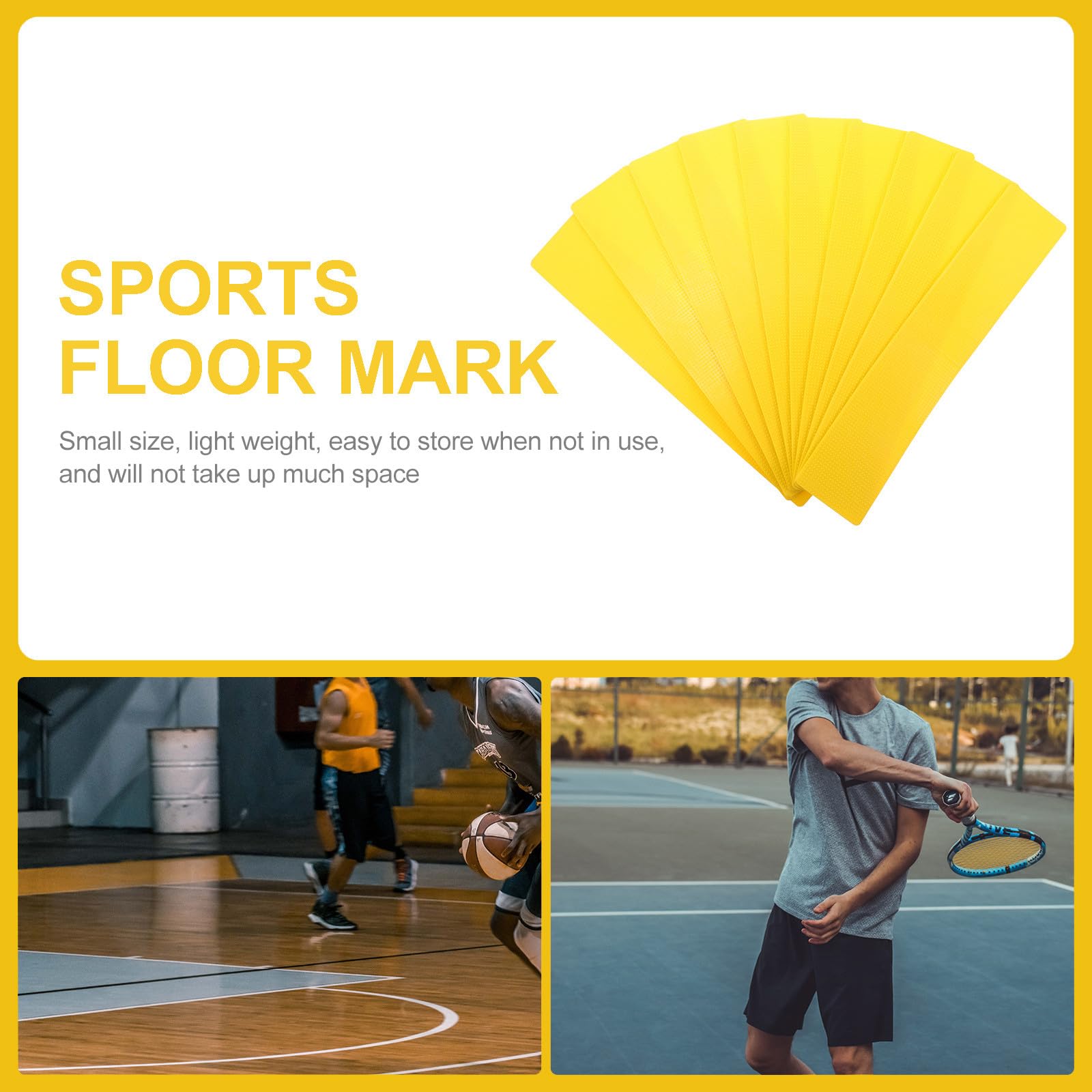 Marcadores de Suelo Deportivos Portátiles Amarillos, Set de 10 Unidades, Señalización Rectangular y Circular para Entrenamiento de Tenis y Fútbol al Aire Libre
