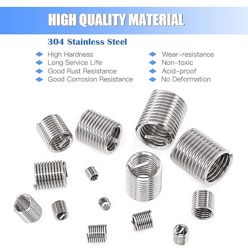 Miniatura 3 de Glarks Juego de 84 piezas de manguito de reparación de roscas de alambre de acero inoxidable 304, métrico M3 M4 M5 M6 M8 M10 M12 funda de acero en