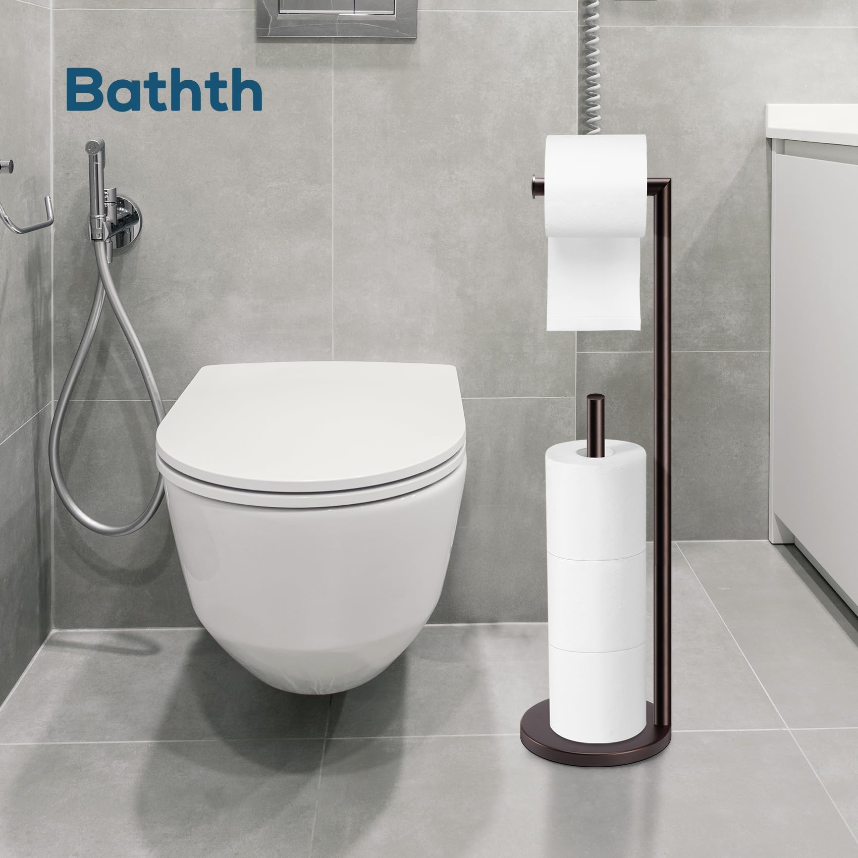 Bathth Bronze Toilet Paper Holder for 4 Rolls, Free Standing with Storage - Image 4