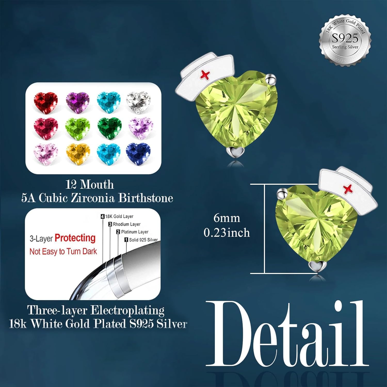 Birthstone Nurse Earrings 925 Sterling Silver Doctor Medical Studs Earring Graduation Nurse Hat Jewelry Gifts for New Nurse Doctor Student - Image 5