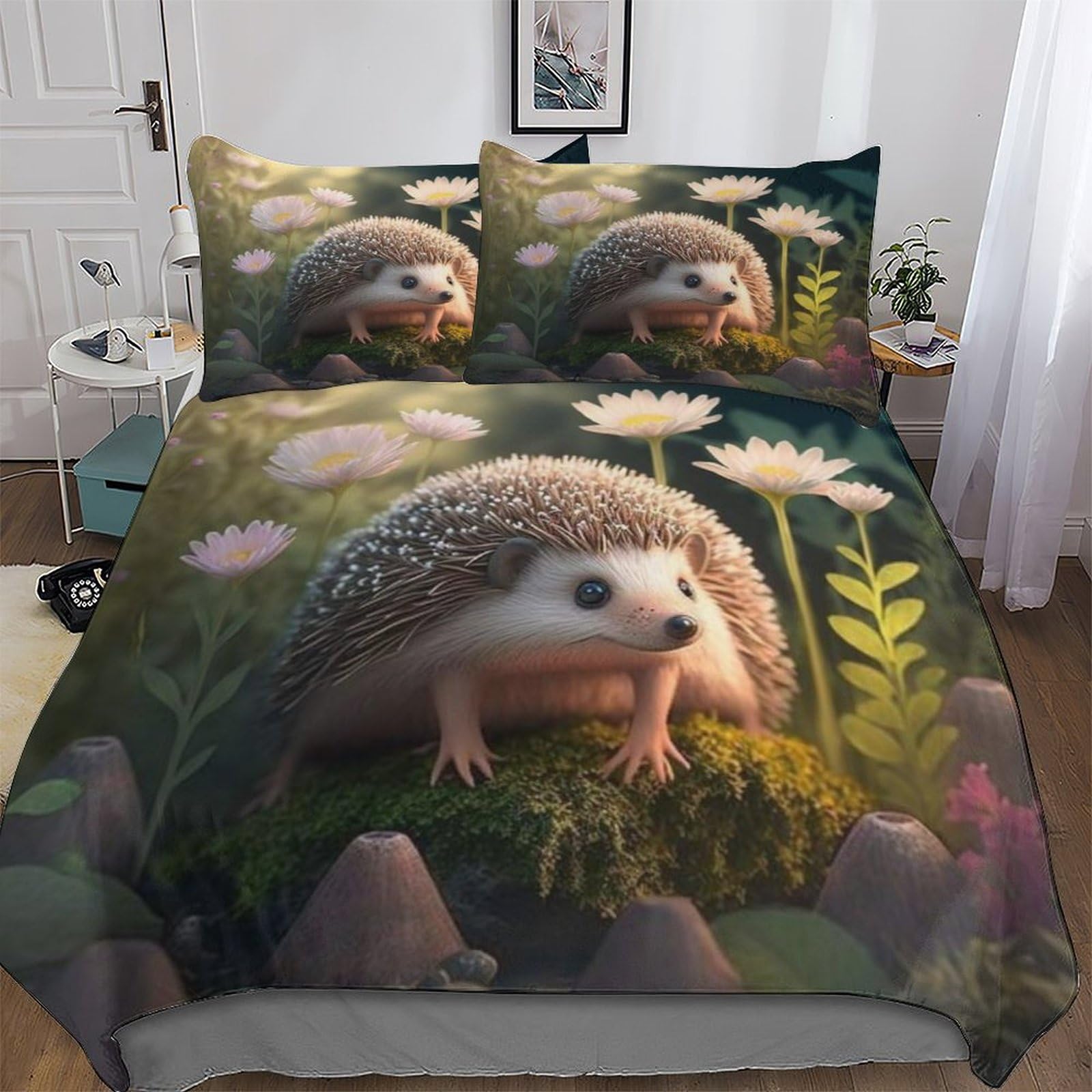 Housse de couette hérisson parure de lit 3 pièces en microfibre