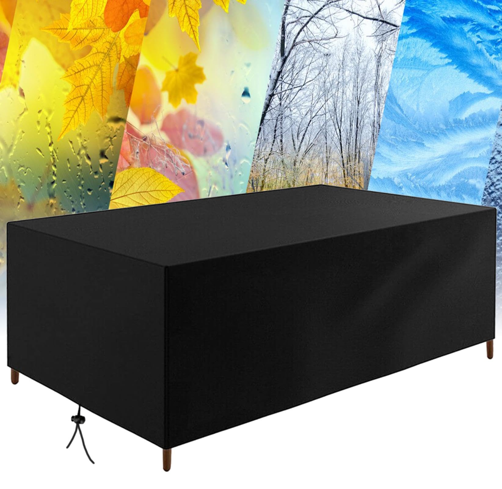 HNKDKJ Garden Table Furniture Set Covers 200x100x15cm/LxWxH Outdoor Table Covers Waterproof Rattan Garden Furniture Covers Anti-Uv Protective Cover Cube Square/Rectangle Black Garden Table Cover