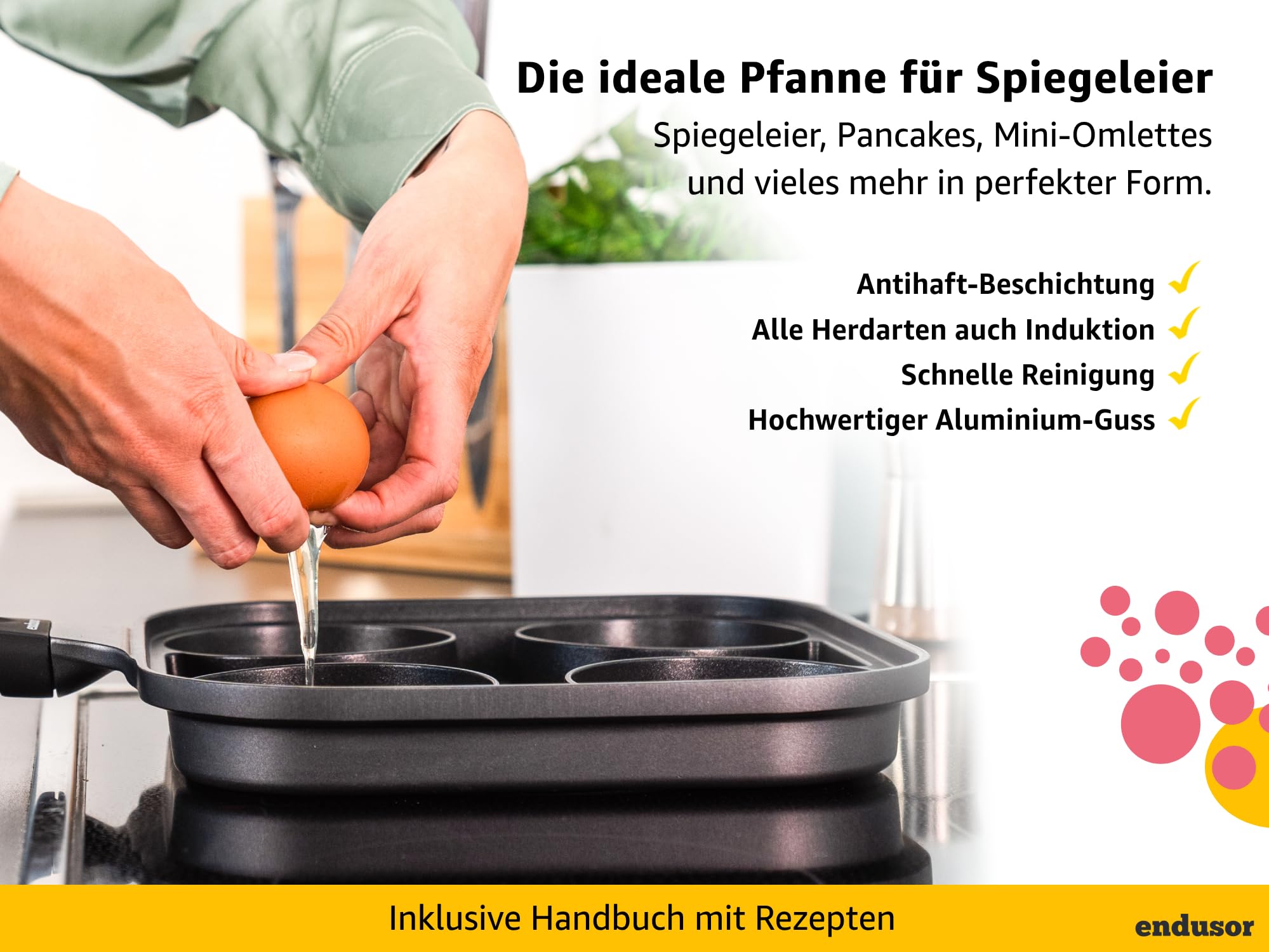 endusor Spiegeleipfanne induktionsgeeignet mit Deckel (27cm) - Eierpfanne & Pancake Pfanne mit Antihaft-Beschichtung für [ Induktion Gas Ceran Elektro] Egg Pan Augenpfanne für Spiegelei Ei Pancakes
