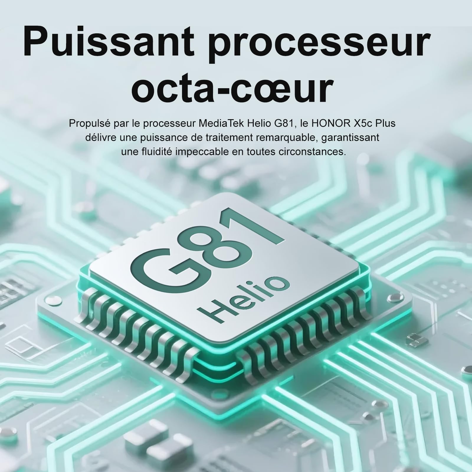 HONOR X5c Plus Smartphone, Écran Lumineux 6,74 Pouces 90Hz, Batterie 5130 mAh Longue Durée, 256GB Stockage, Double Appareil Photo 50 MP, Processeur 8 Cœurs (Ocean Cyan, 256, GB, Go, 4)