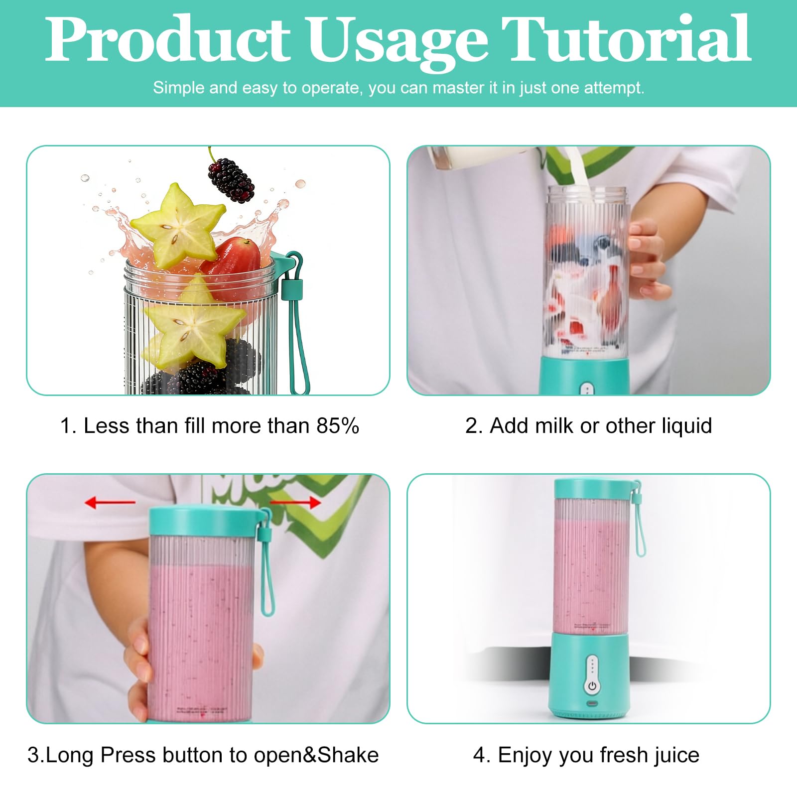 Frullatore Portatile,Smoothie Maker,mini per Smoothie,Mini Mixer Per Smoothies Bicchiere,Liquatrice,mixer multifunzione senza fili, spremiagrumi USB per palestra, ufficio, campeggio, 450 ml