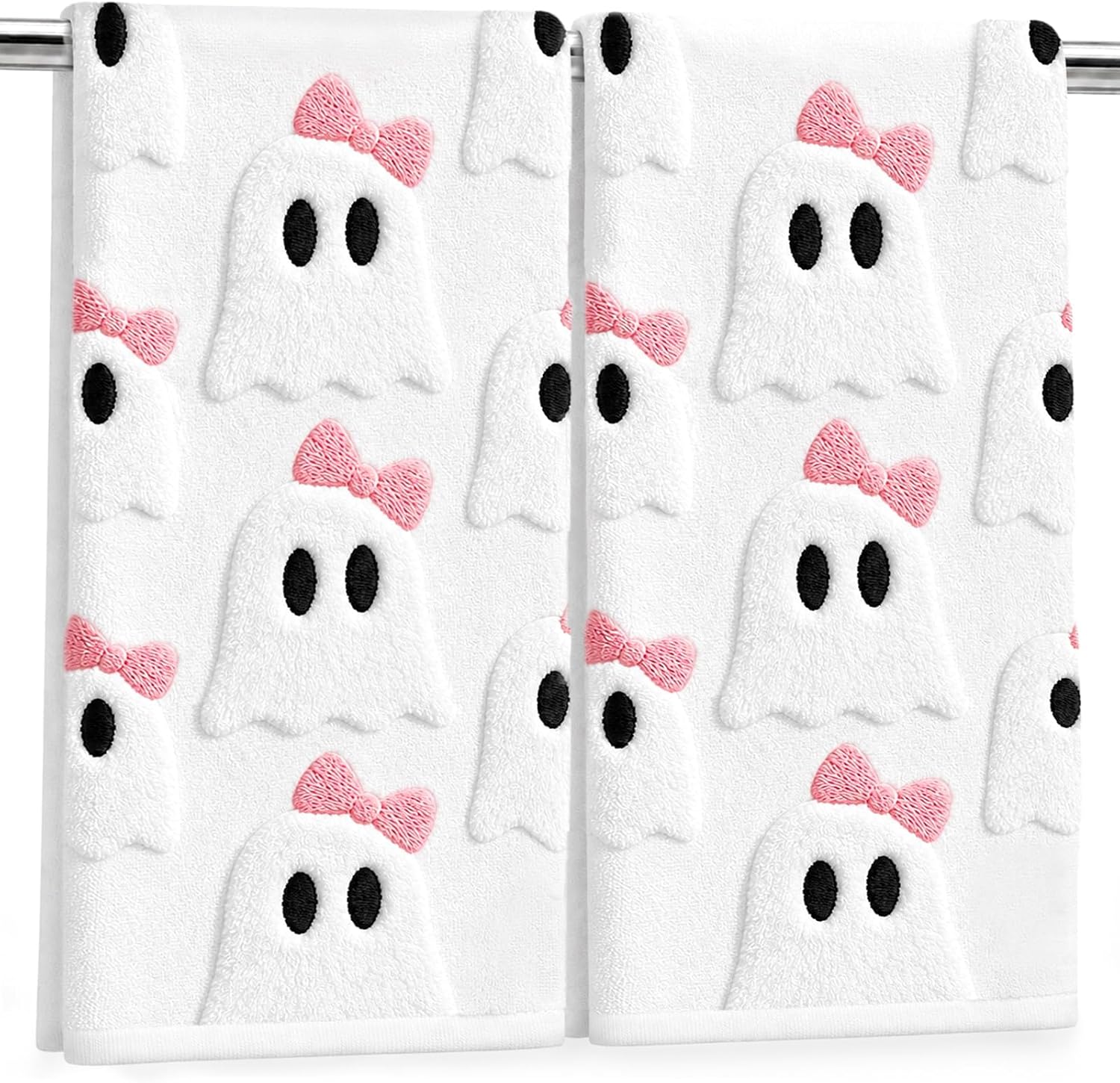 JarThenaAMCS Halloween Hand Towels, 3D Pink Bow Ghost, 2Pcs