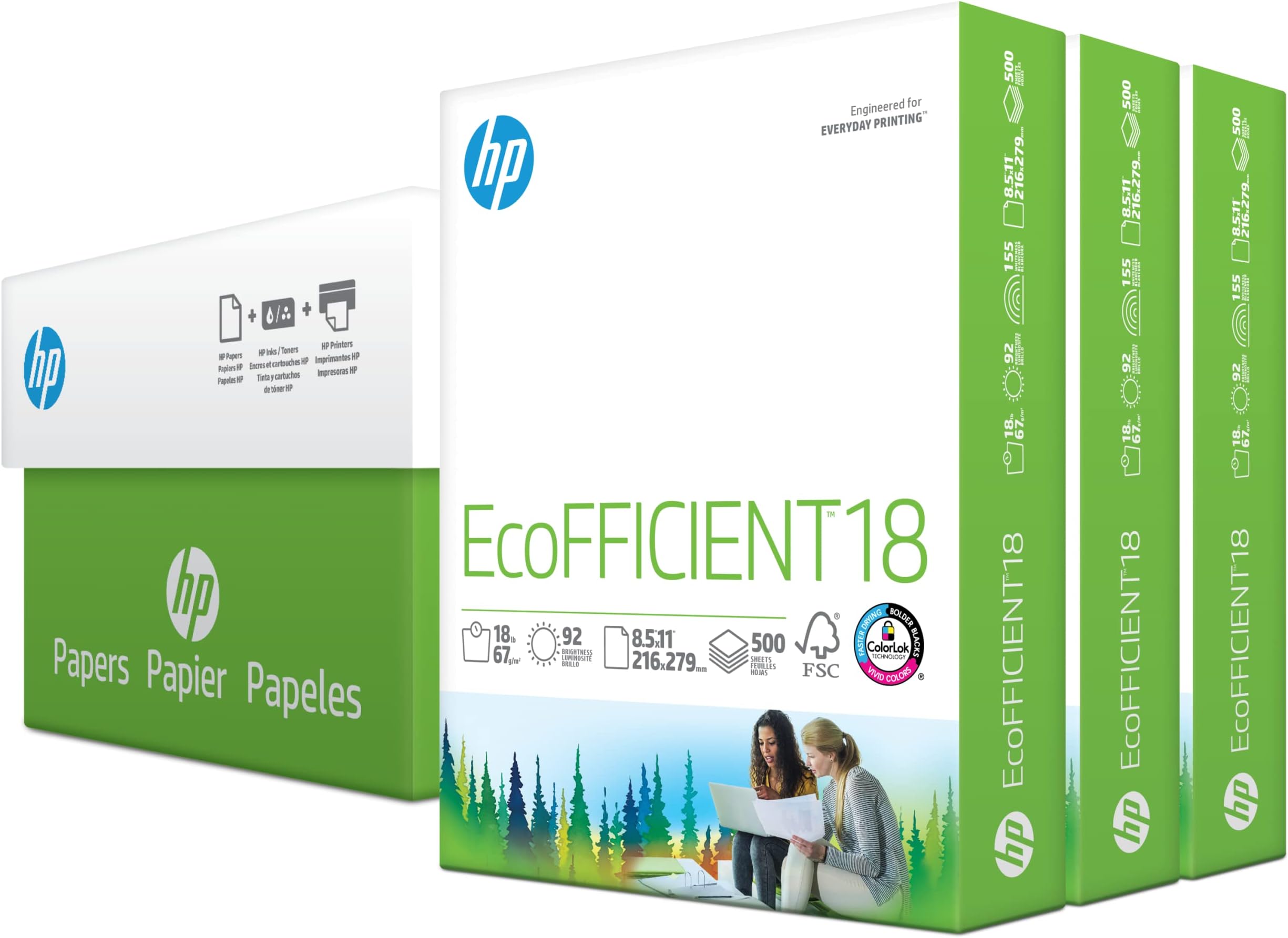 HP Printer Paper | 8.5 x 11 Paper | EcoFFICIENT 18 lb | 3 Ream Case - 1500 Sheets | 92 Bright | Made in USA - FSC Certified | 088400C