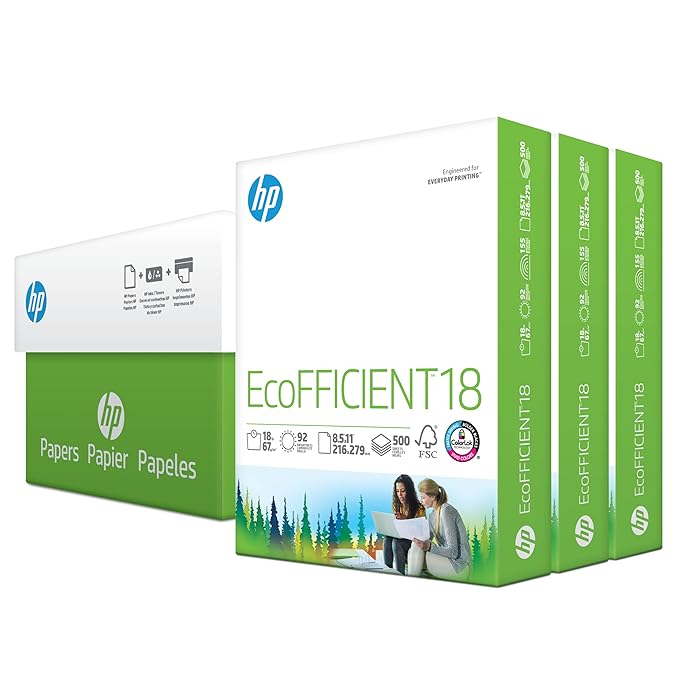 HP Printer Paper, EcoFFICIENT18 Paper, 8.5 x 11 Paper, Letter Size