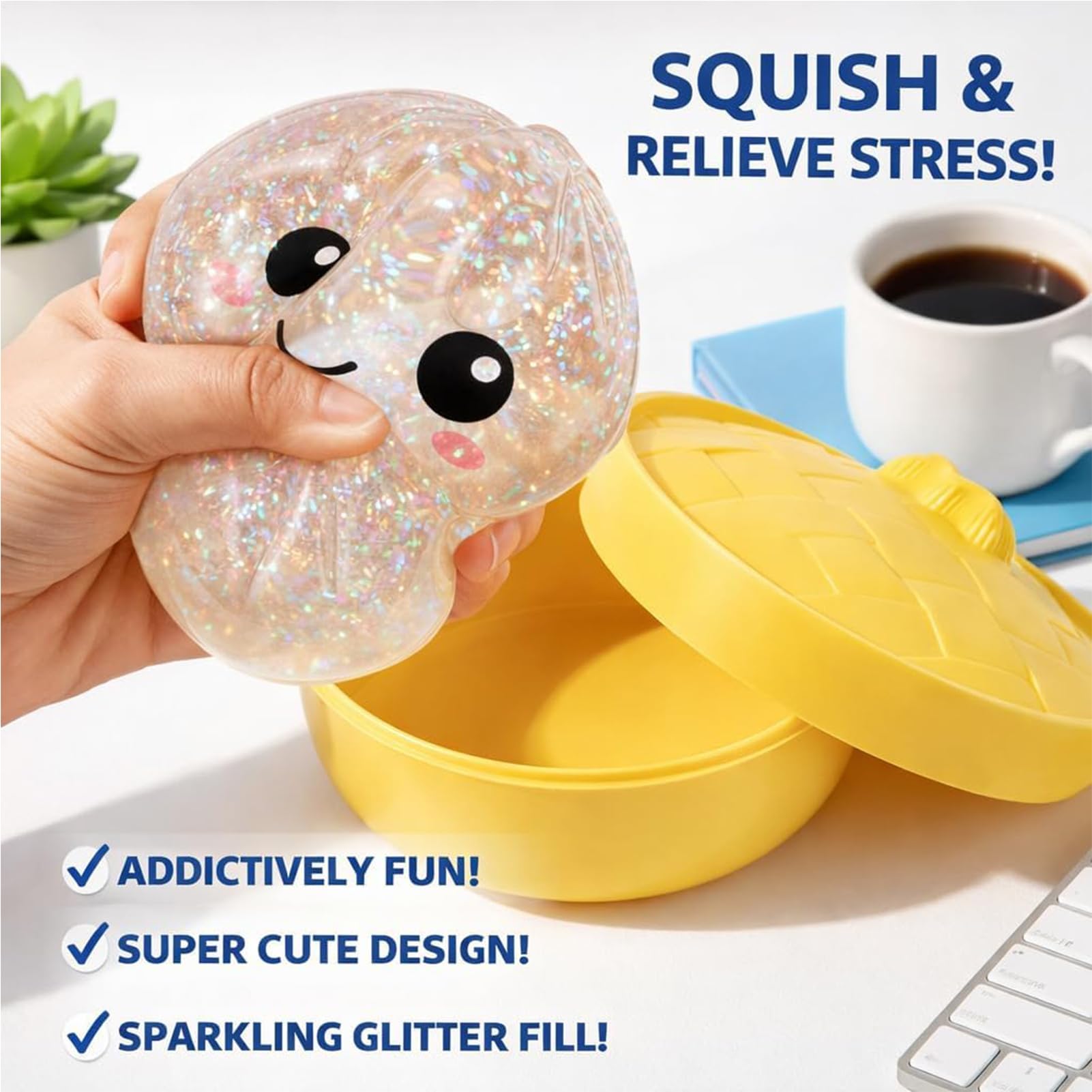 Giant Glitter Dumpling Squishy - Glitter Dumpling Squishy with Box, mysterys Squishys Dumplings Box, Juguetes Antiestrés para Adultos Y Adolescentes, Rellenos para Cestas De Pascua — view 4