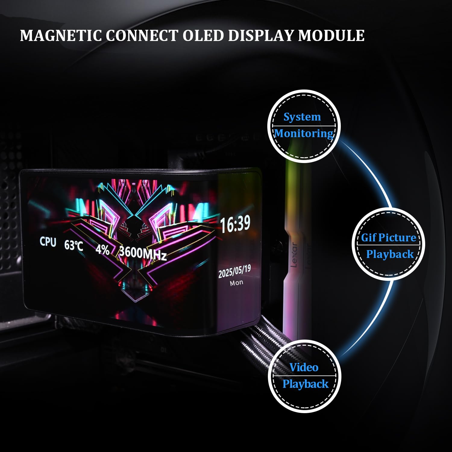 Thermalright Wonder Vision 360 UB ARGB Nero AIO CPU Liquid Cooler, per AM5/Intel LGA1851/1700, schermo curvo 3D da 6,67 cm con risoluzioni 2400x1080, schermo a pannello magnetico, supporto video 3D/2D