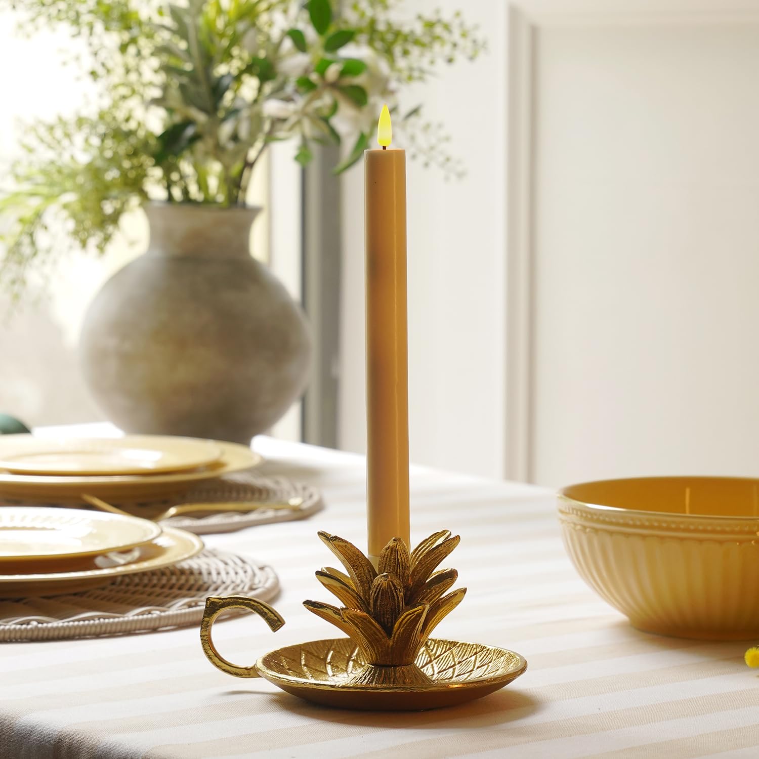 Pure Home + Living Beige Flickering Flameless LED Taper Candle for Home Decoration, Diwali Decoration, Christmas Decoration and for Diwali Decor (Pack of 1)