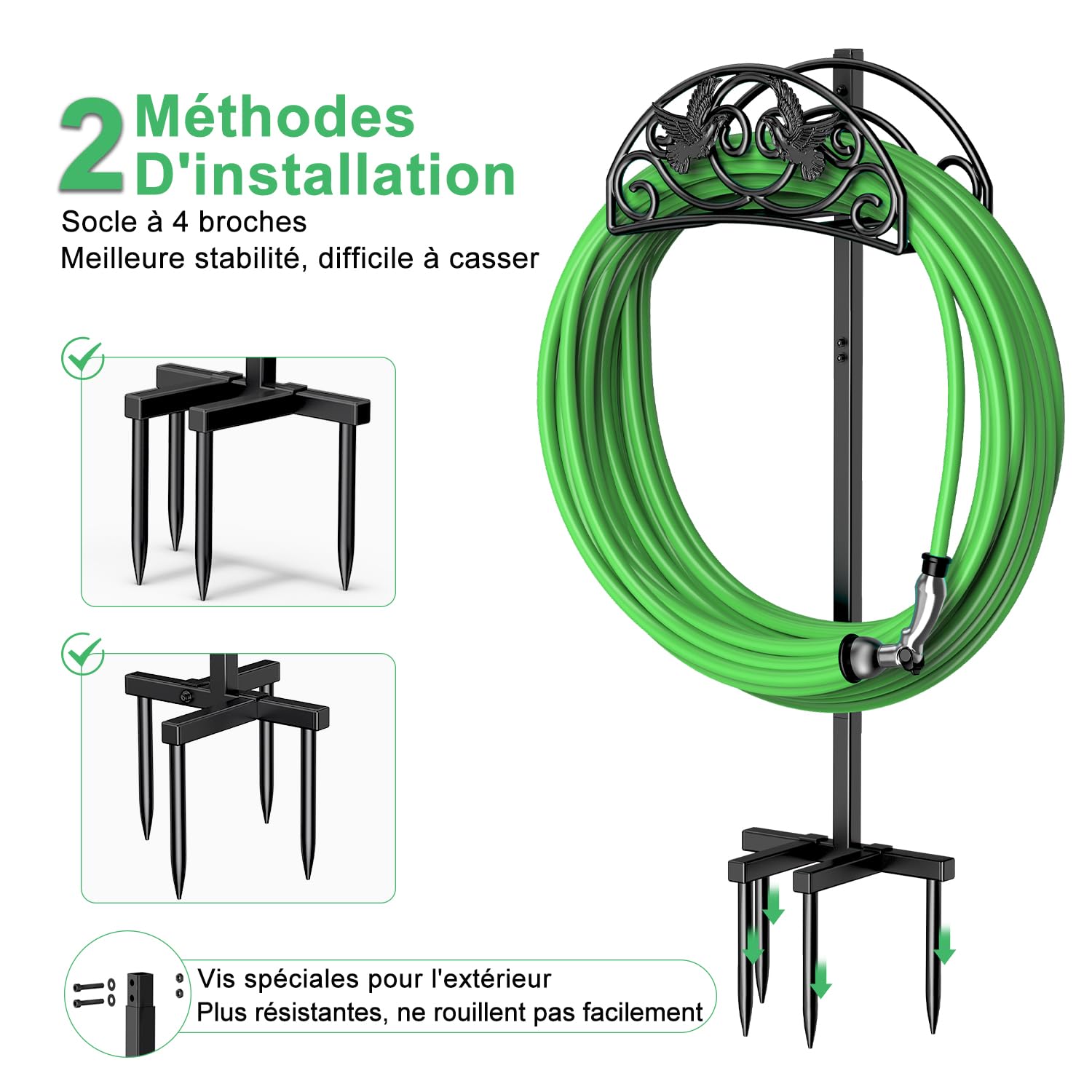 Support pour Tuyau d'arrosage de 109,5 cm, support sur pied en forme d'oiseau, support métallique amovible pour tuyau d'arrosage, pour le jardin et la pelouse