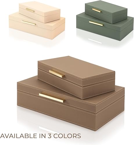 Miniatura 8 de ZICOTO Cajas de almacenamiento decorativas con tapas, juego de 2 hermosos cubos organizadores de piel sintética para la decoración de tu estantería