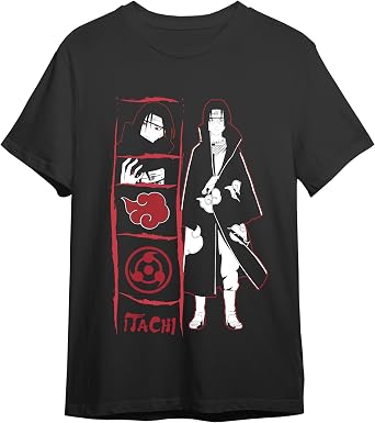 Naruto T-Shirt | Official Licensed Item | Itachi Uchiha | Unisex | Black | XXL, Black/White, XXL
