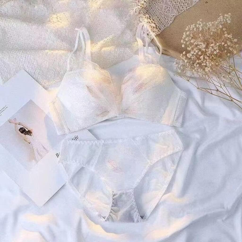 BOIE レディースランジェリーセクシーレース刺繍ノースチールリング調節可能なアンチサグリングブラジャーセット小胸ポリ(S(32or
