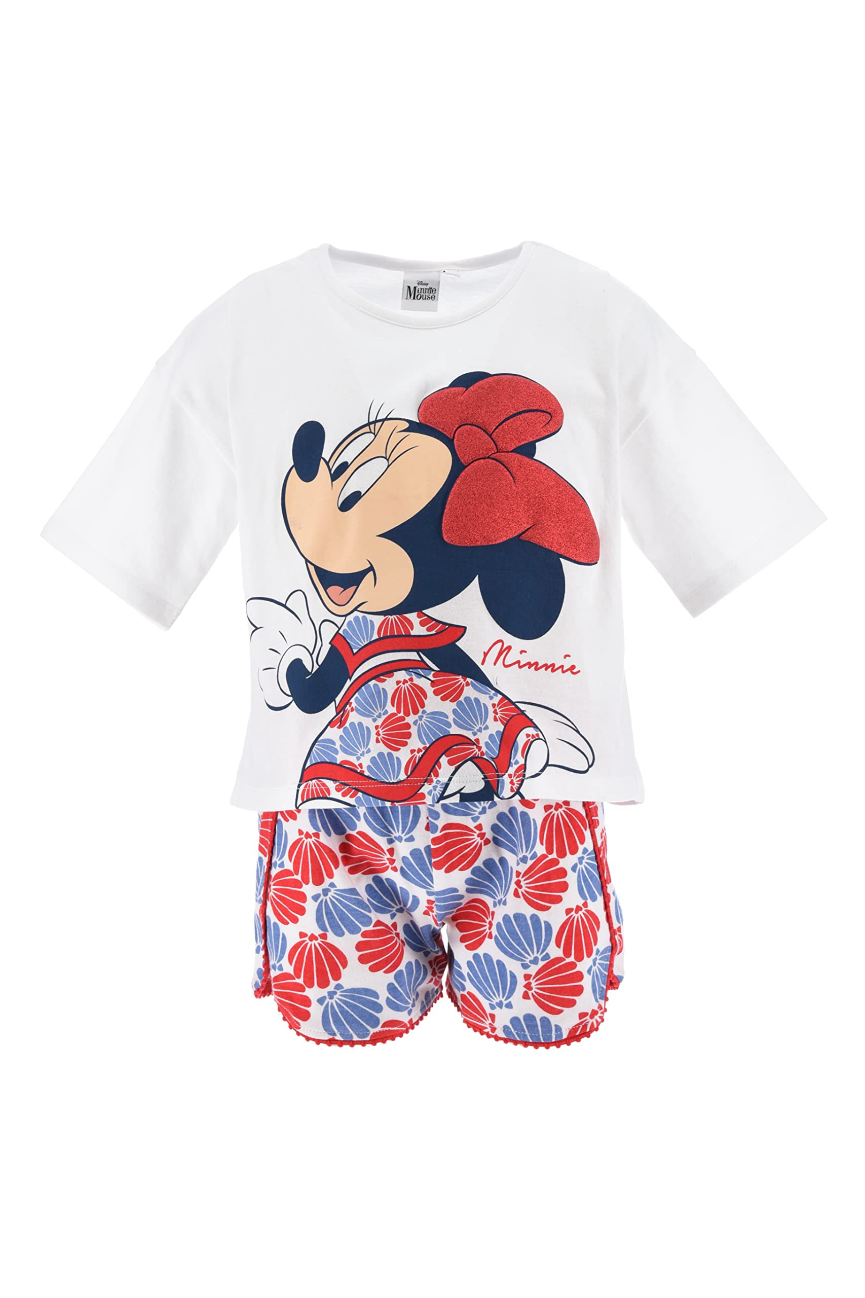 Disney Minnie Mouse Camiseta y Pantalón Corto para Niña, Pijama Algodón Suave, Conjunto 2 Piezas Diseño Ratoncita Minnie, Tallas 3 a 8 Años