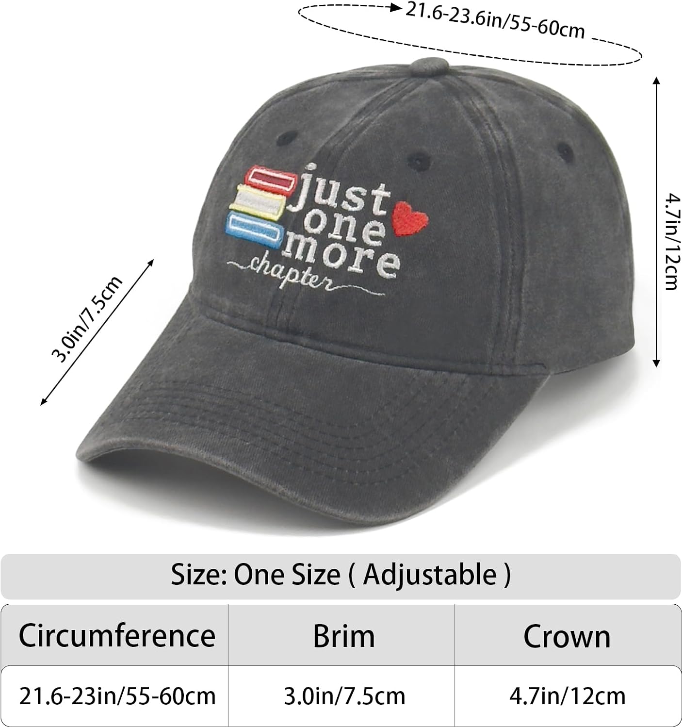 Funny Embroidered Vintage Baseball Cap for Book Lovers, Adjustable Cotton Dad Hat for Men Women Gifts image 4