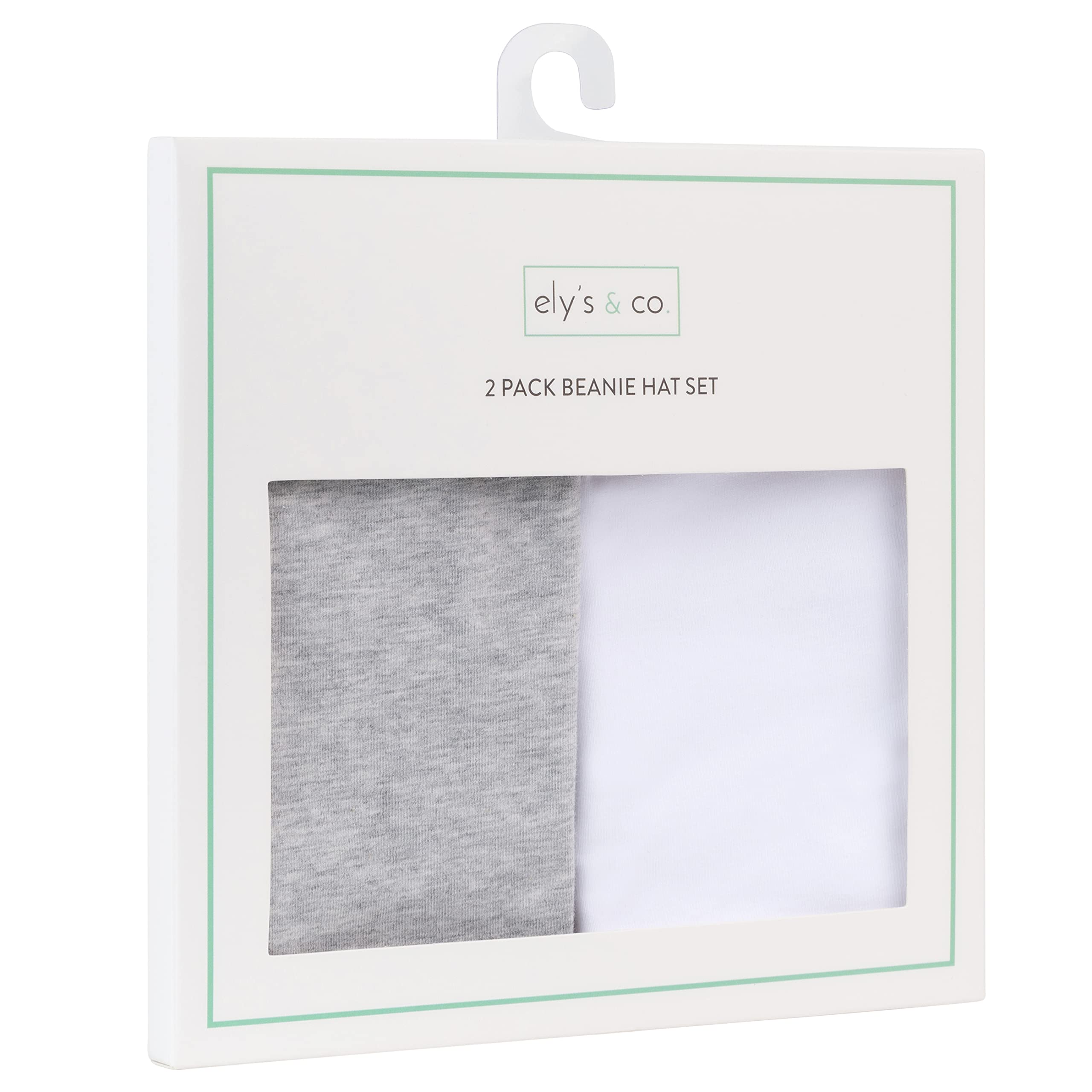 Ely's & Co. 2-Pack Jersey Cotton Beanie Hat Set (Heather Grey & White)