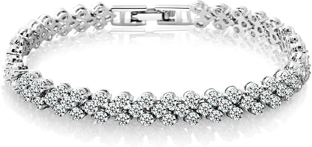 Epoch World Silver Tennis Bracelet for Women with Cubic Zirconia, White Gold Plated Bangle Comes in Gift Box