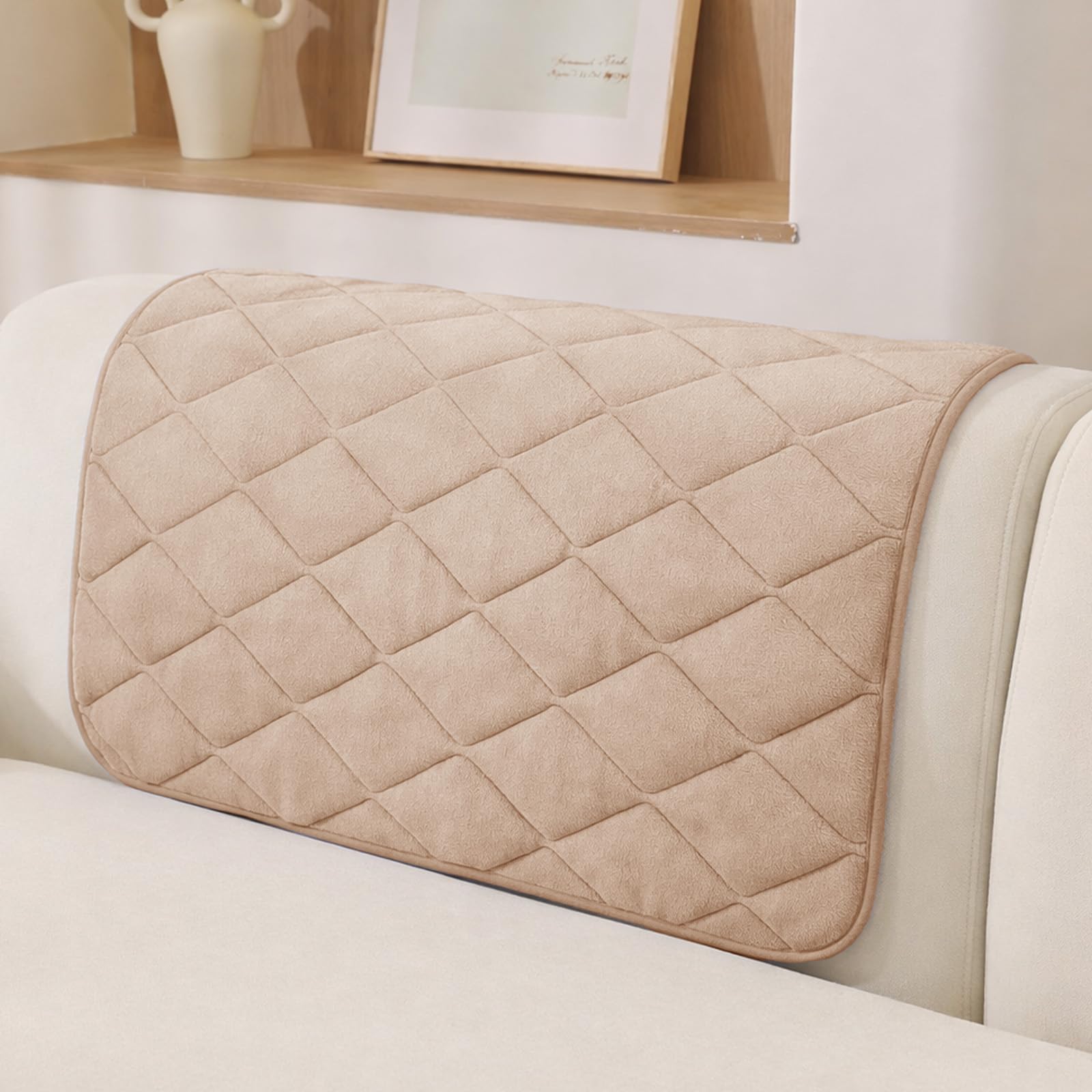 MAXIJIN Fuzzy Armrest Cover, Non Slip Backrest Cover (Champagne, 70×70cm)