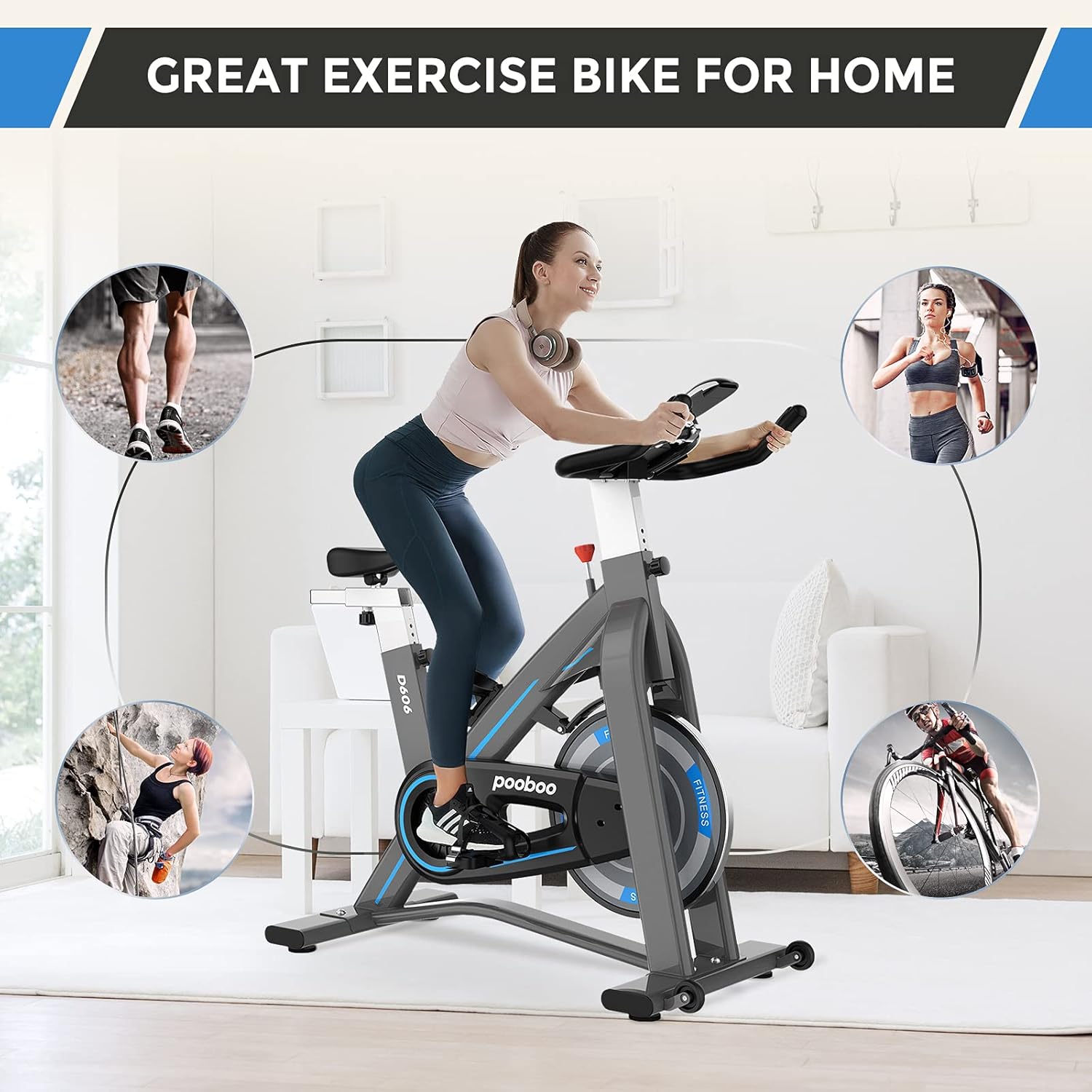 pooboo Exercise Bikes Stationary - Indoor Cycling Bike Magnetic Exercise Bike with Quiet Belt Drive and LCD Monitor, Fitness Bike for Home Cardio Workout : Sports & Outdoors