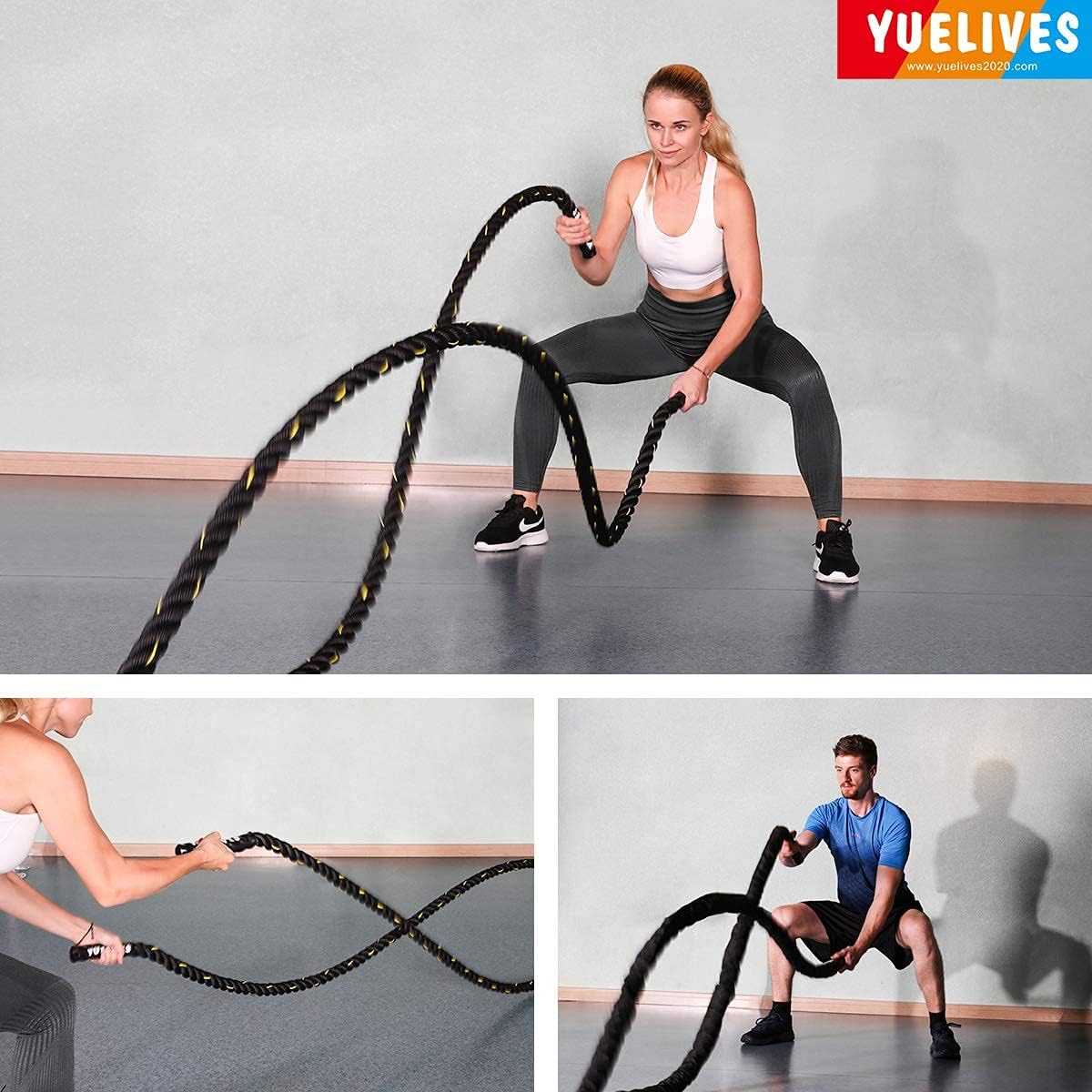 YUELIVES Battle Rope 1.5 Inch Heavy Workout Exercise Rope 30 Feet High Strength Polyester Rope for Strength Training, Home Gym Outdoor, Anchor Included : Sports & Outdoors