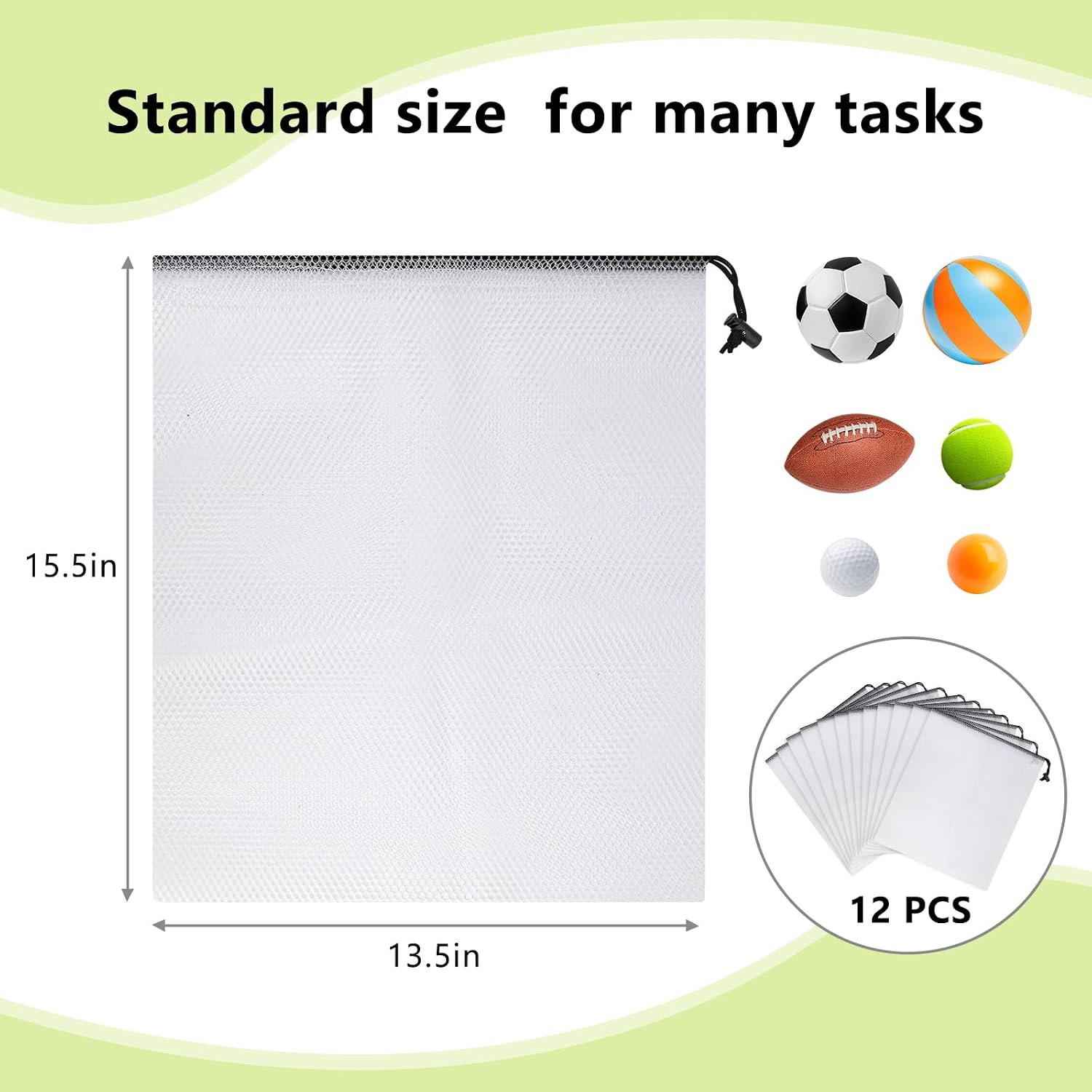 CHRORINE Mesh Bags Drawstring 15.5x13.5 Inch for Beach Toys Breathable Nylon Mesh Storage Bag with Drawstring for Travel Home Gym (12, White) image 2