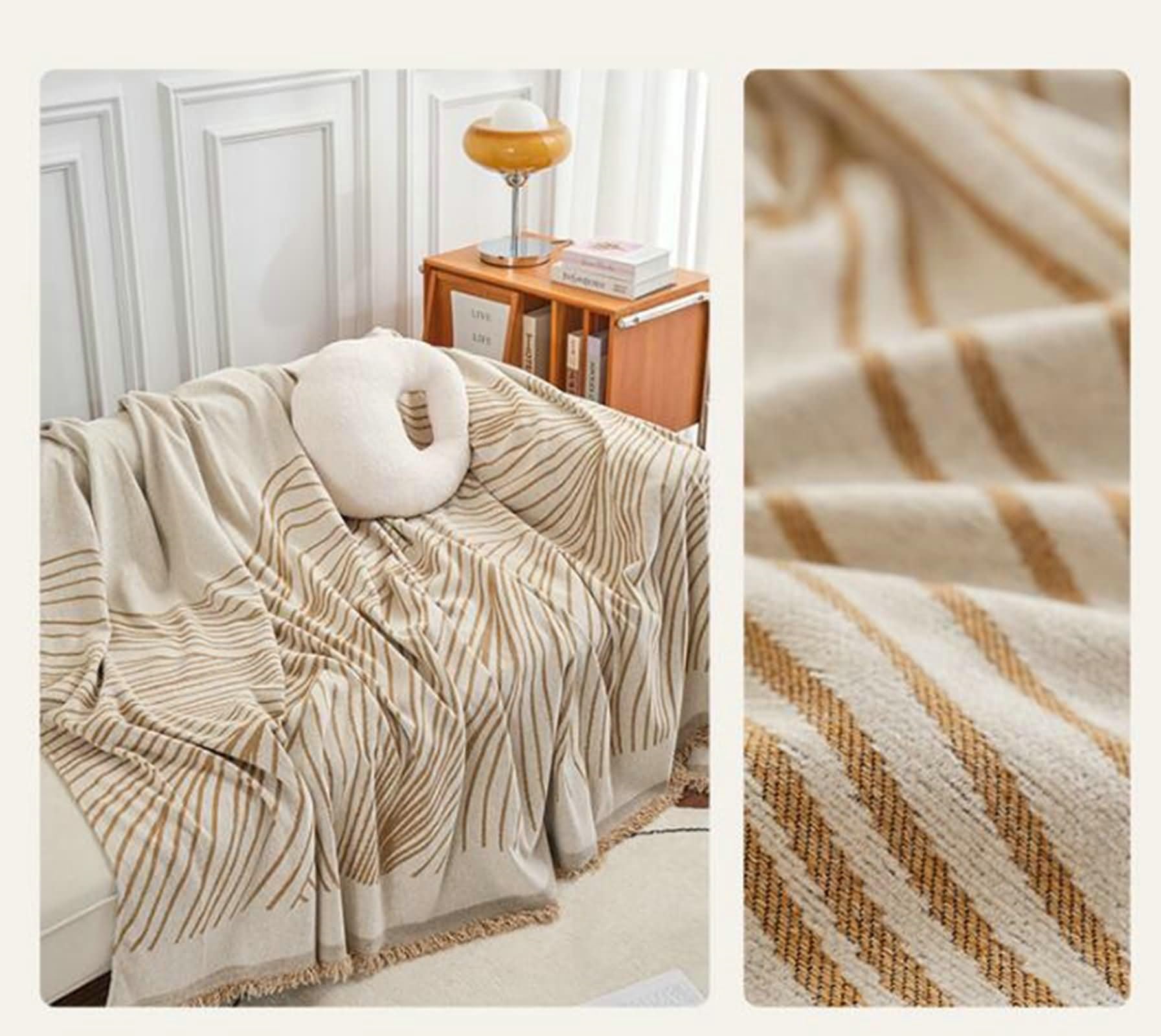 Housses de Canapé Housse Canapé Couleur Kaki Housse De Canapé Lit 4 Places Chenille Motif À Rayures Housse Canapé Angle