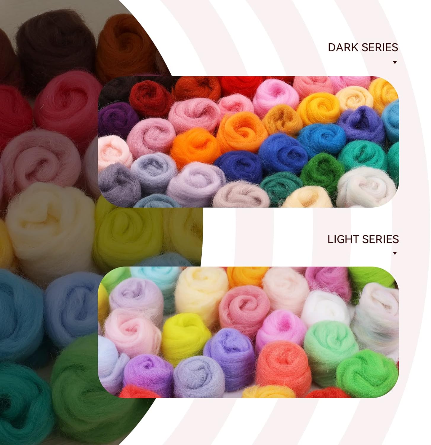 JUPEAN 96Pcs Needle Felting Wool 10.4 oz Wool Roving Yarn Needle Felting Kit with 4-Layer Transparent Storage Box for DIY Hand Spinning and Creations, 3g/Color