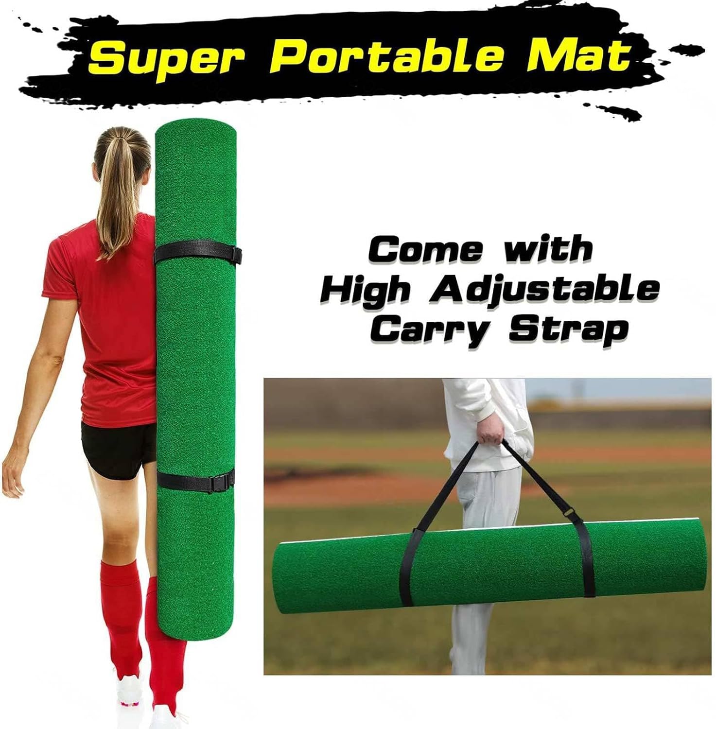 Batting Mat, with Home Plate Batters Box Turf Mat, Hitting Mat, Antislip Baseball Softball Cage Mats for Batting Stance Practice
