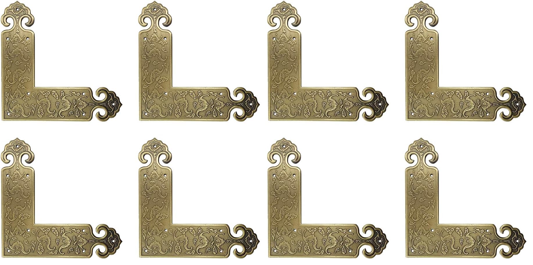 4Pcs Antique Embossing Brass Decorative Corner Protectors Braces Classical Furniture Tables and Chairs Cabinet Corner Guard Edge Cover (Pack of 2)