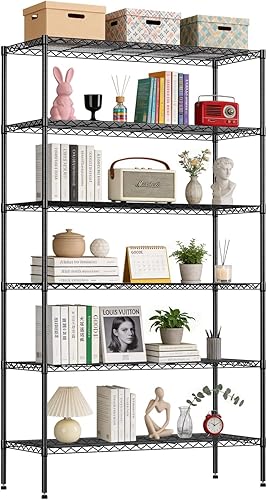 Miniatura 26 de BestOffice Estantes de almacenamiento de alambre de 6 niveles 42 x 16 x 72 Negro con estantes ajustables Estante de metal resistente