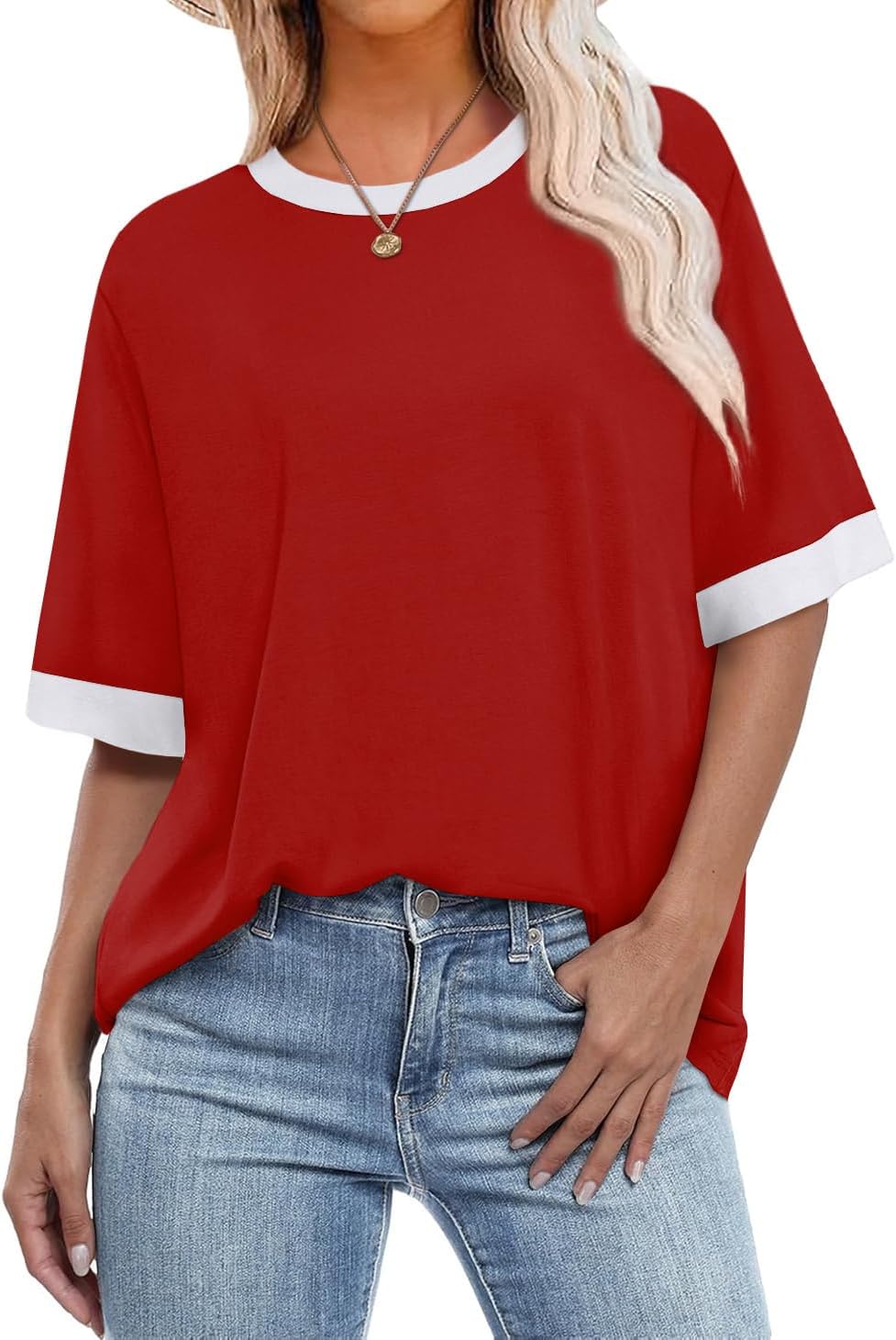 OFEEFAN Summer Tops for Women 2026 Short Sleeve Shirts Dressy Casual Crew Neck Tshirts Fashion